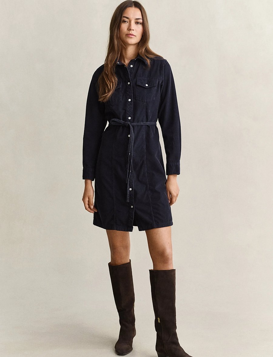 Gant - BELTED CORDUROY SHIRT DRESS - hemdkleider - evening blue - 2
