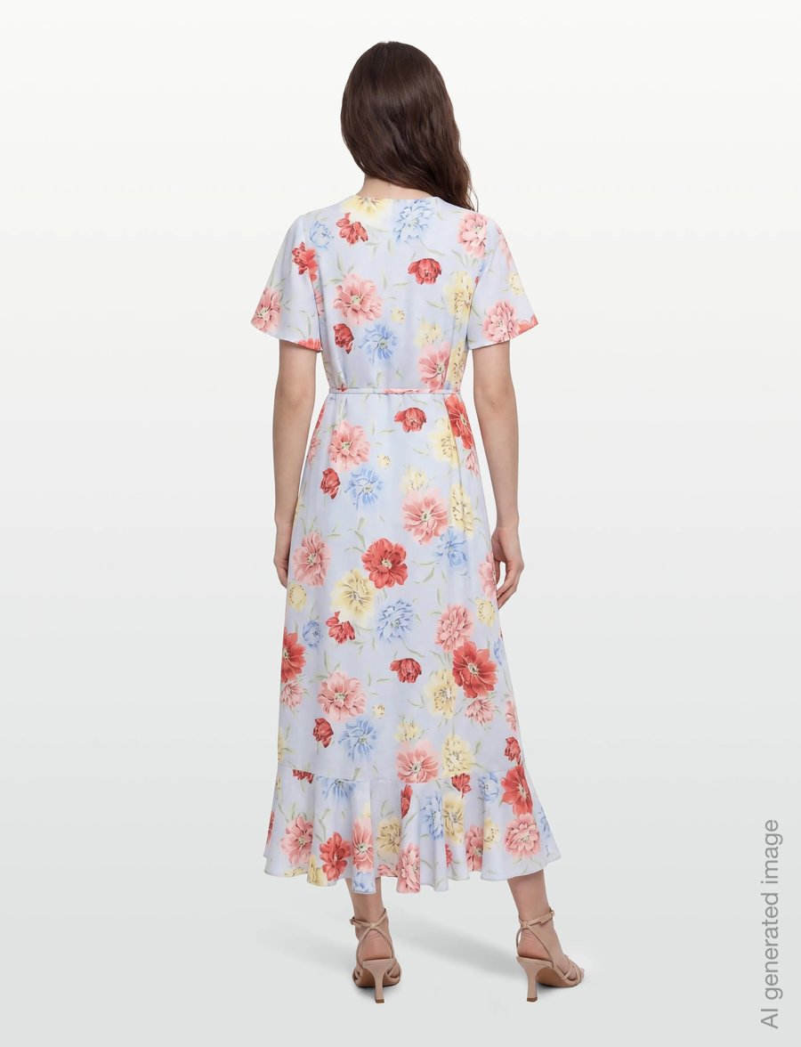 Gant - FLORAL PRINT WRAP SS FRILL DRESS - sommerkjoler - light blue - 4