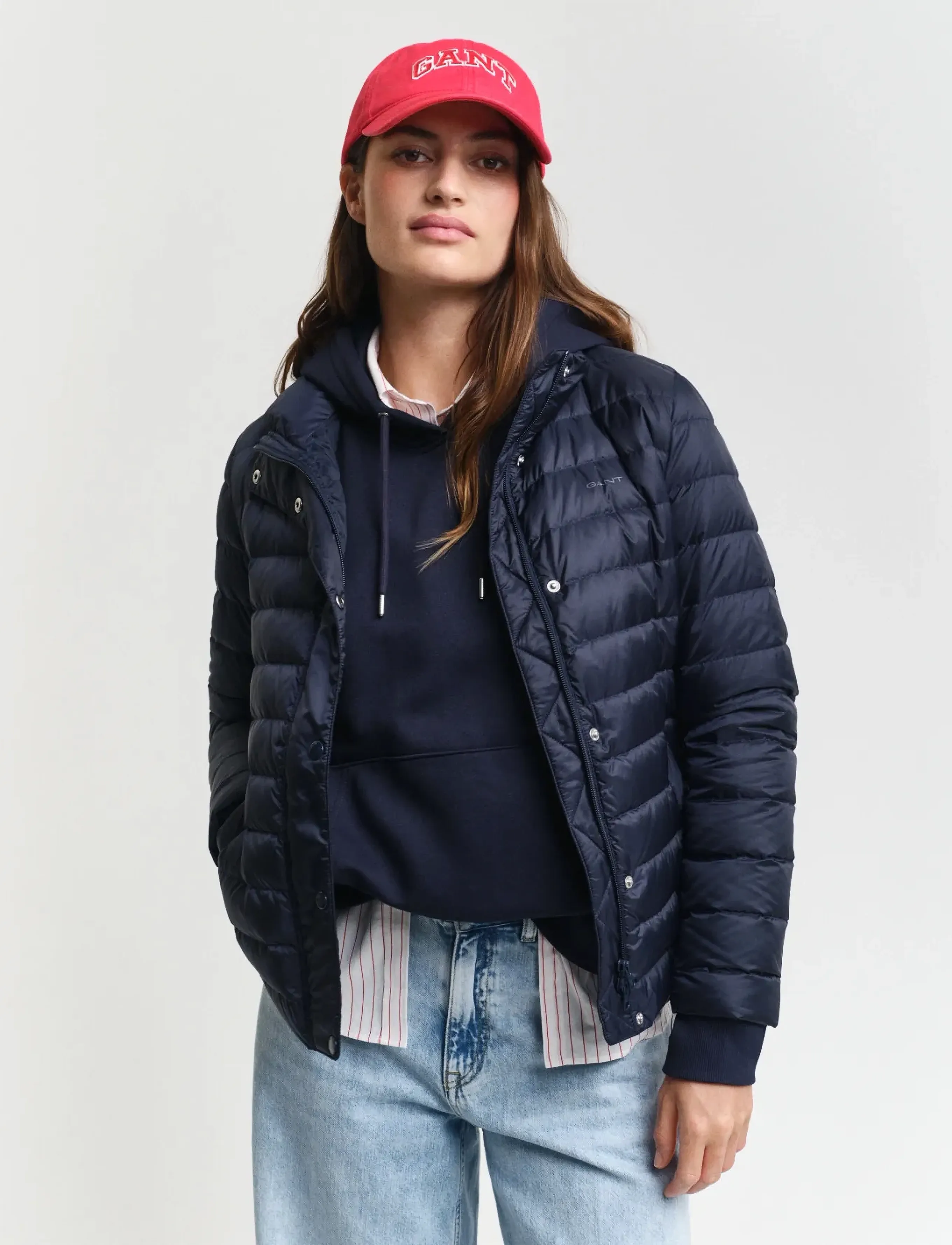 Gant Light Down Jacket, XS, Jackets, Marineblau - Padded Frauen