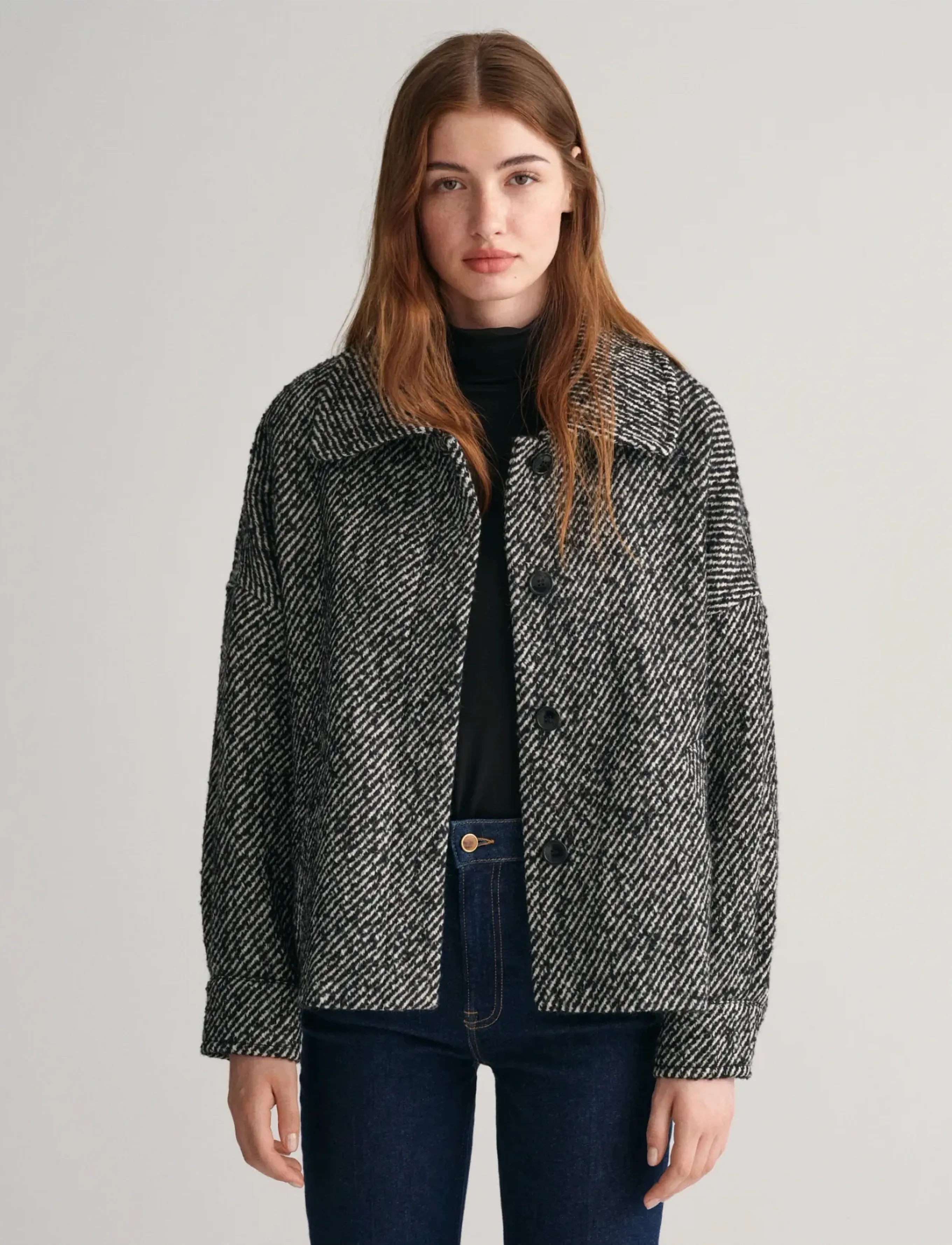 GANT PATTERN CROPPED WOOL JACKET - Modern femininity - CHARCOAL MELANGE / black