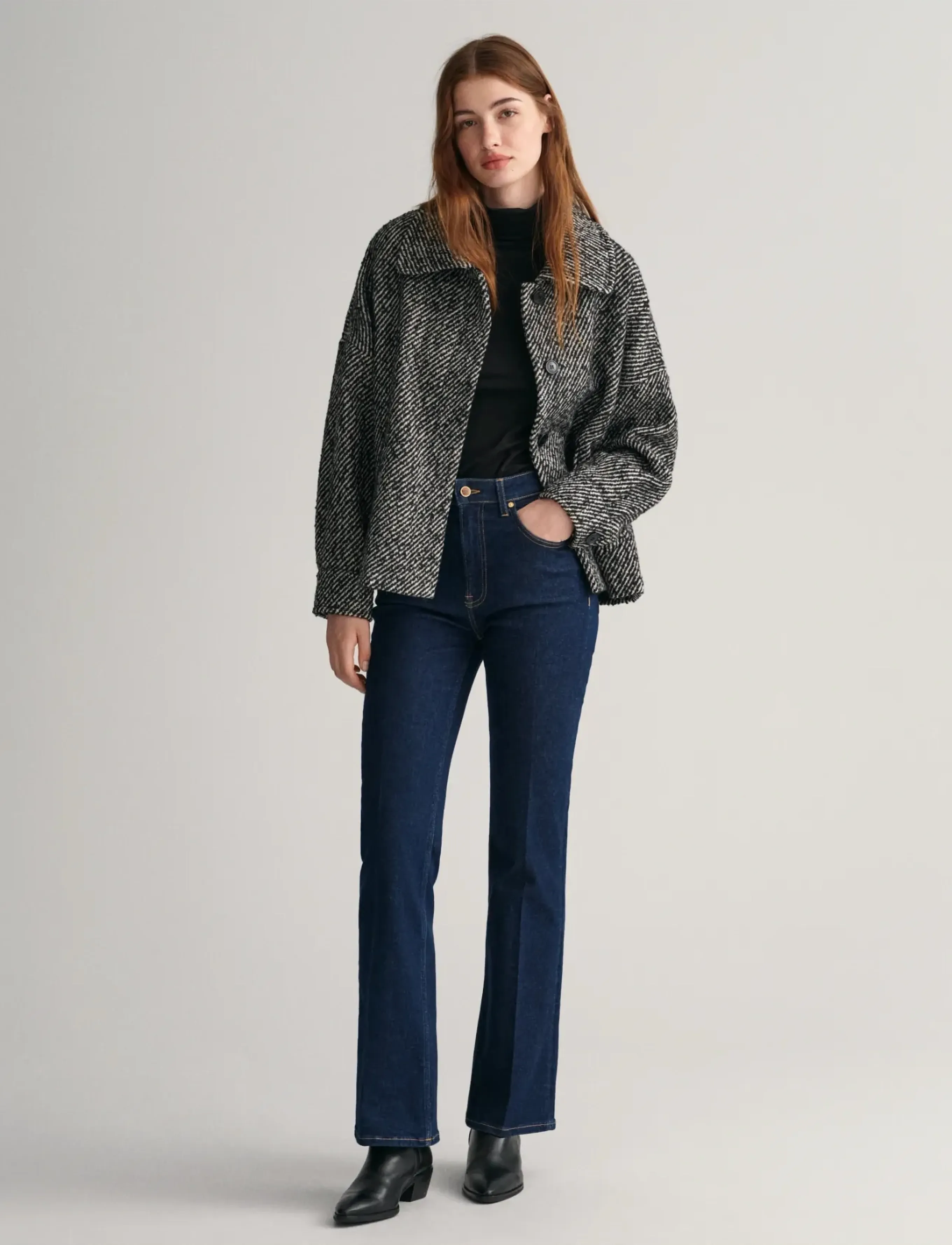 Gant - PATTERN CROPPED WOOL JACKET - outerwear - charcoal melange - 5