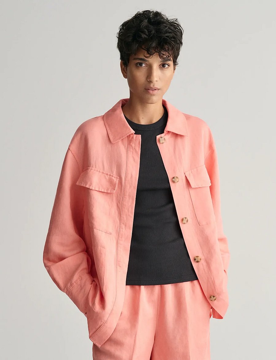 Gant - REL LINEN BLEND OVERSHIRT - overshirts - peachy pink - 0