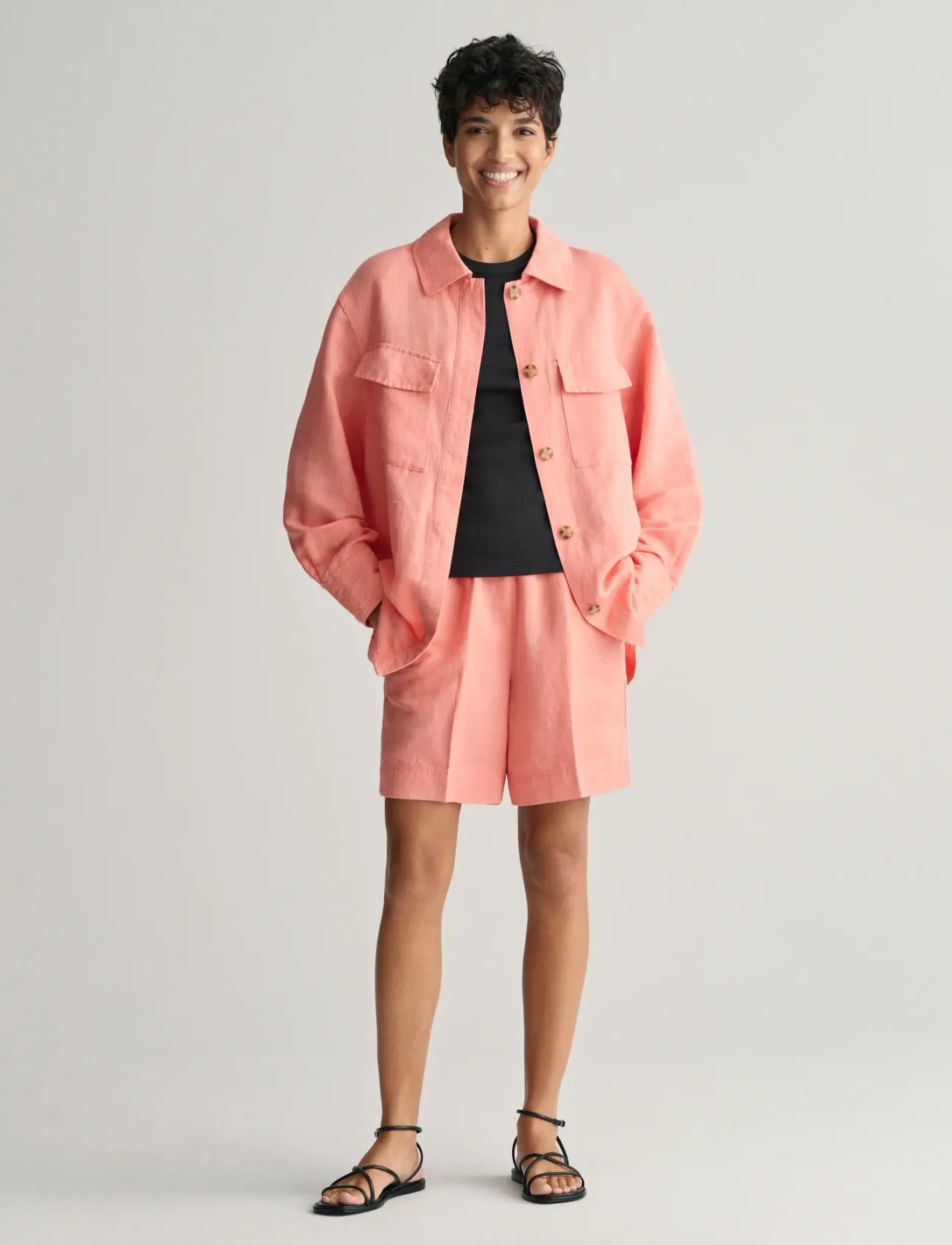 Gant - REL LINEN BLEND OVERSHIRT - overshirts - peachy pink - 4