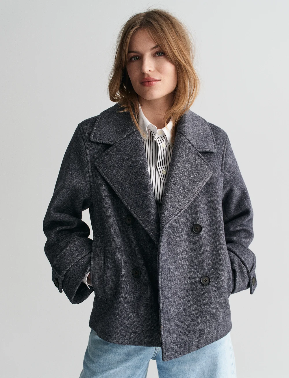 GANT - CROPPED HERRINGBONE WOOL JACKET - wolljacken - evening blue - 0