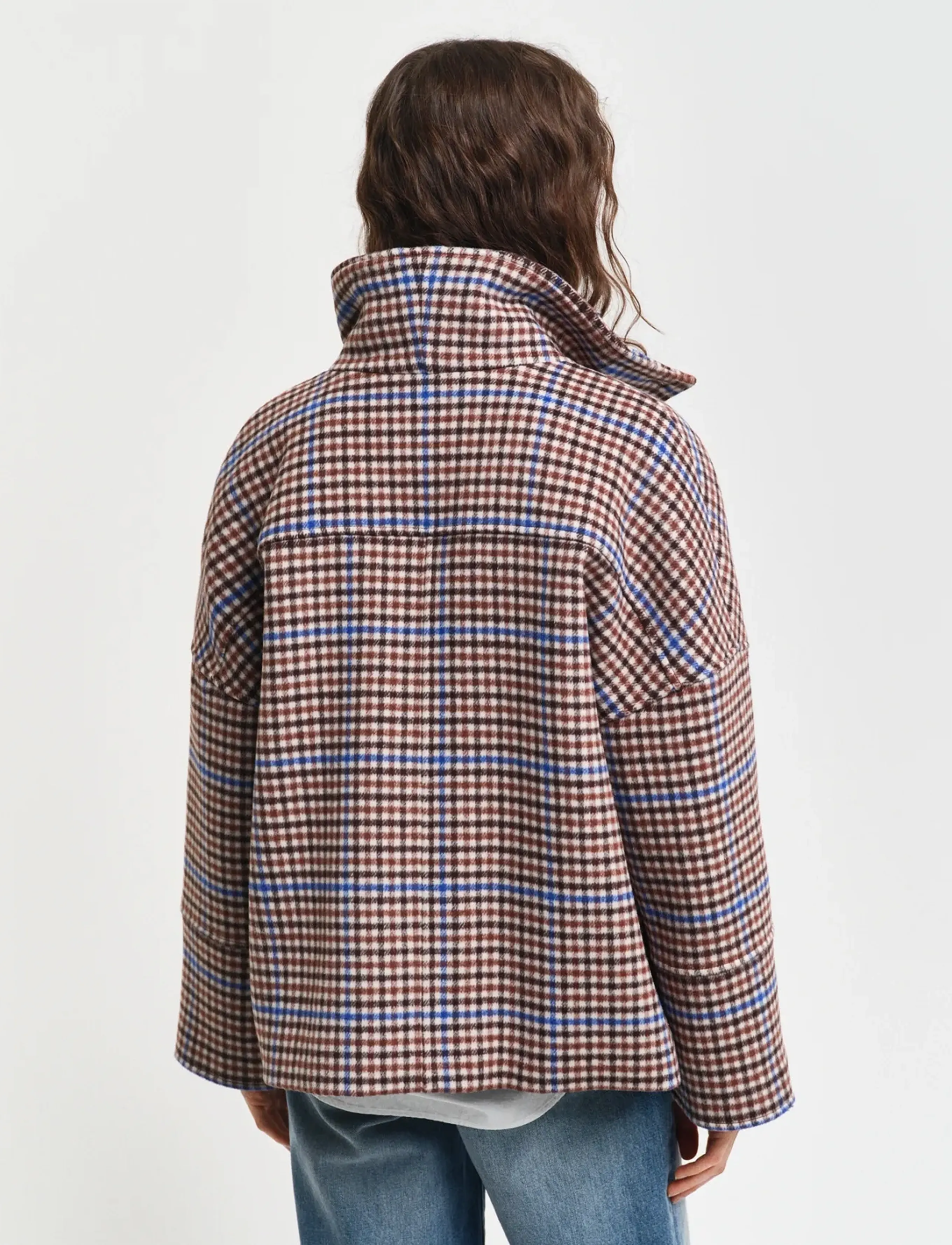 GANT - CHECKED CROPPED WOOL JACKET - college blue - 4