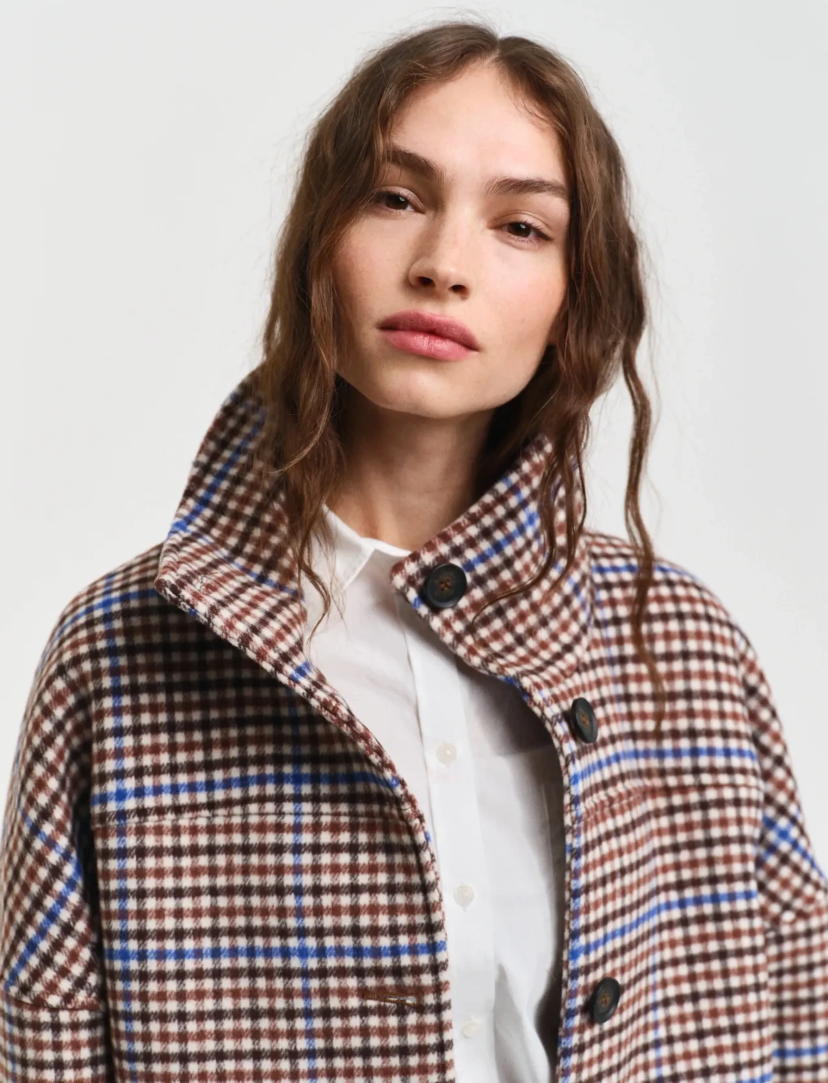 GANT - CHECKED CROPPED WOOL JACKET - college blue - 5