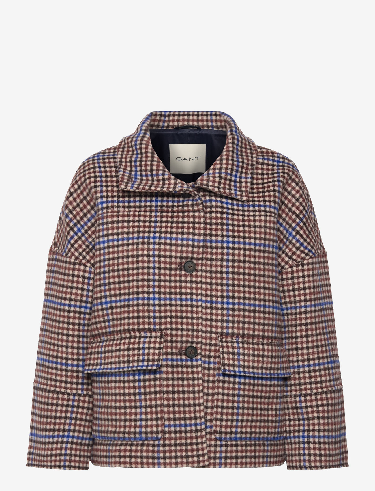 GANT - CHECKED CROPPED WOOL JACKET - college blue - 2
