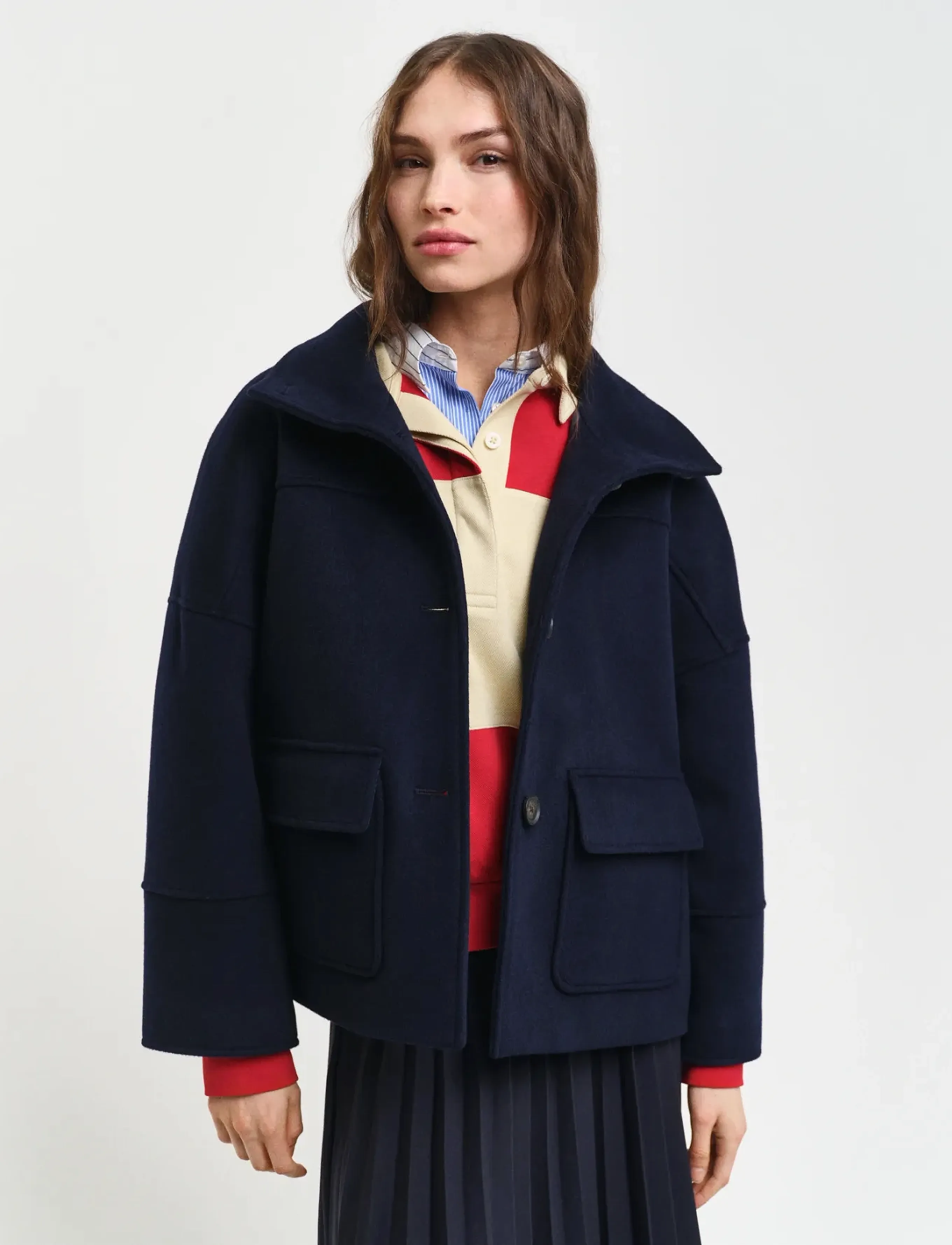 Gant Cropped Wool Jacket, L, Jackets, Marineblau - Frauen