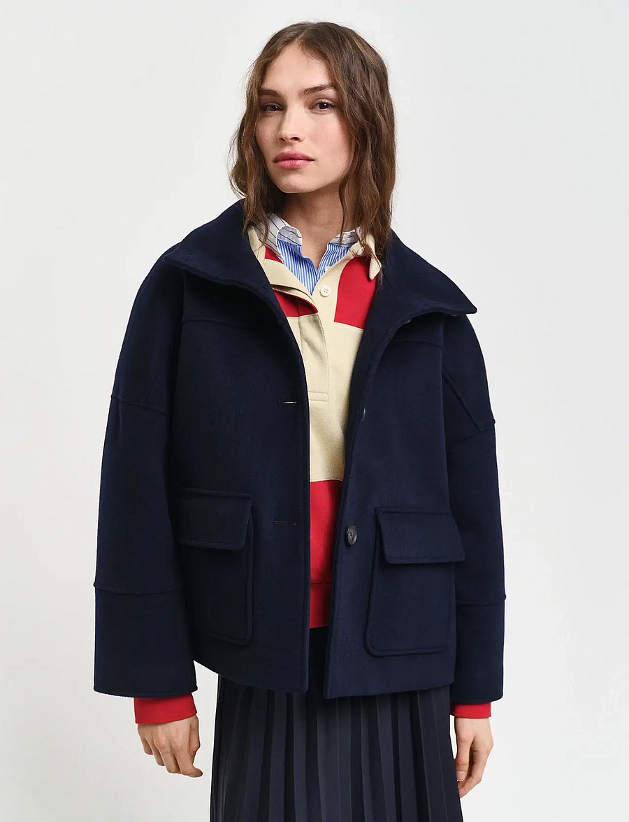 Gant - CROPPED WOOL JACKET - ulljackor - evening blue - 0