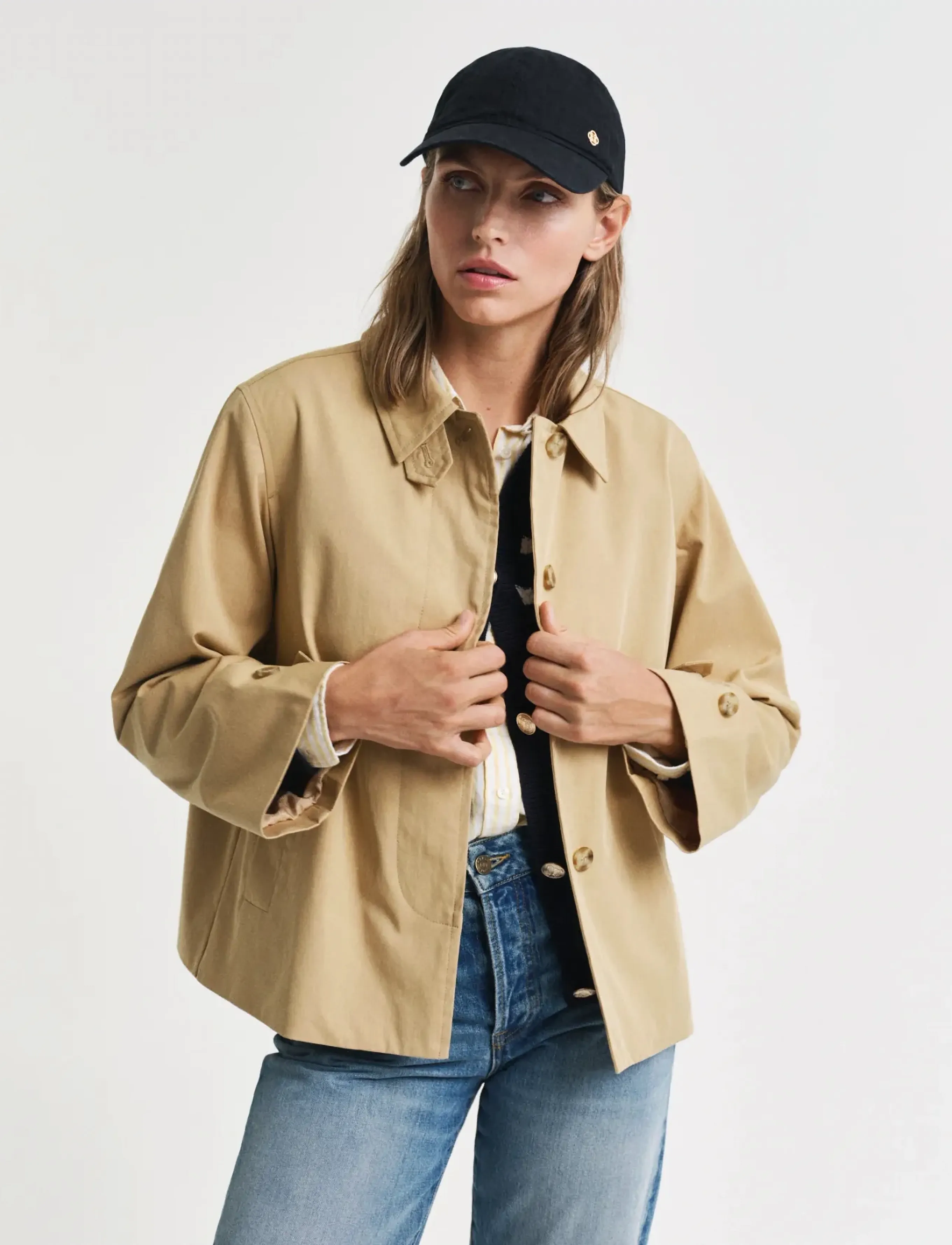 Gant Short Cotton Car Coat, Kvinder, Kort Car Coat, Beige, Str: XL/XXL