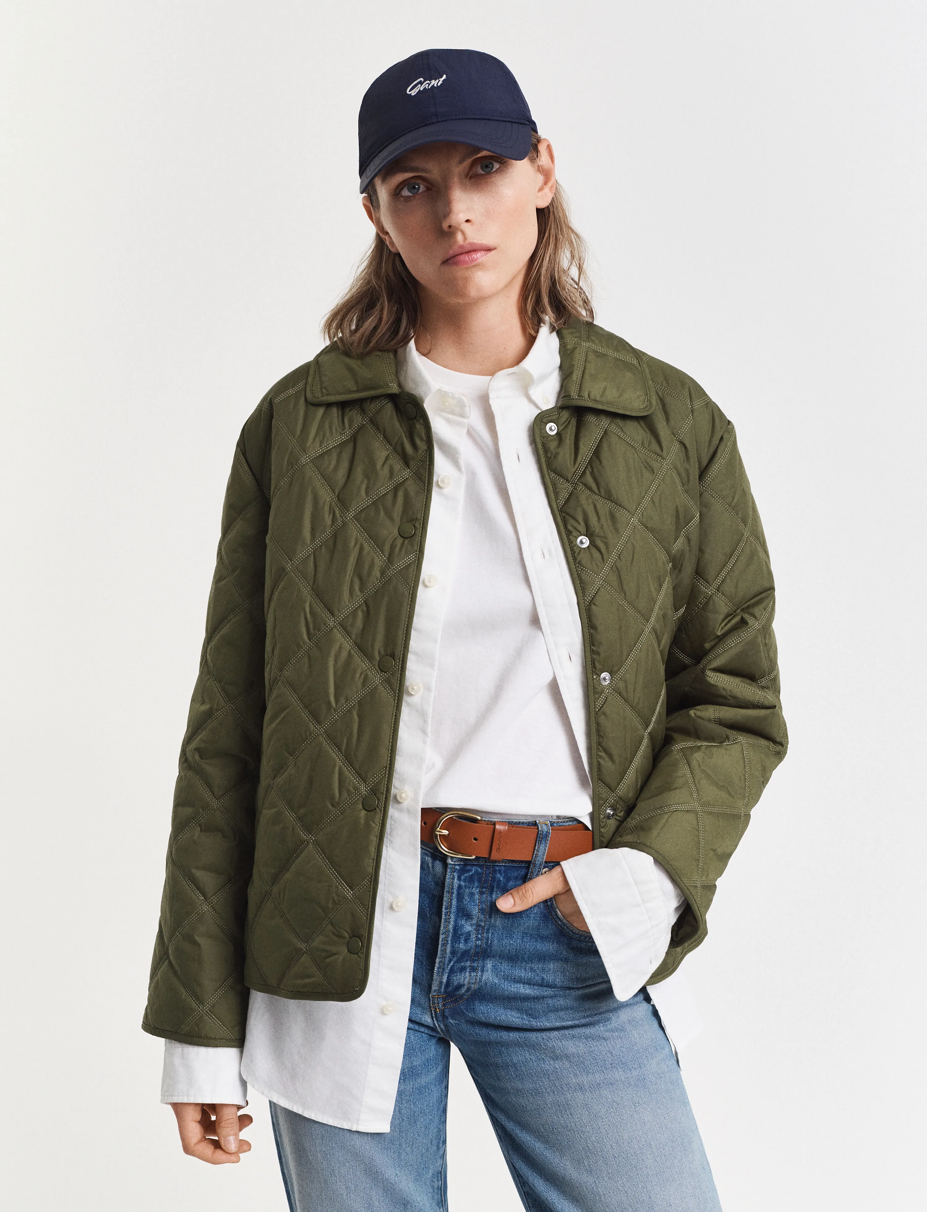 Gant Quilted Jacket With Collar, S, Jackets, Khakigrün - Frauen