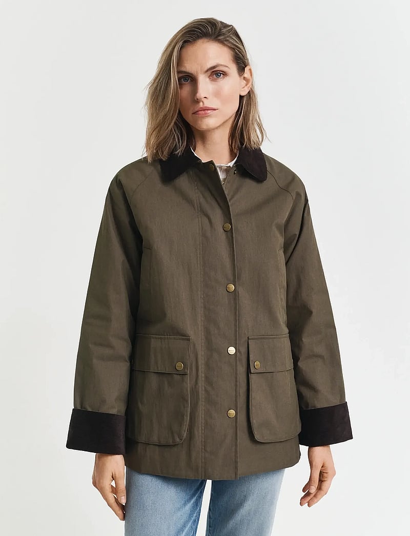 GANT - WAXED COTTON BARN JACKET - höstjackor - dark moss green - 4