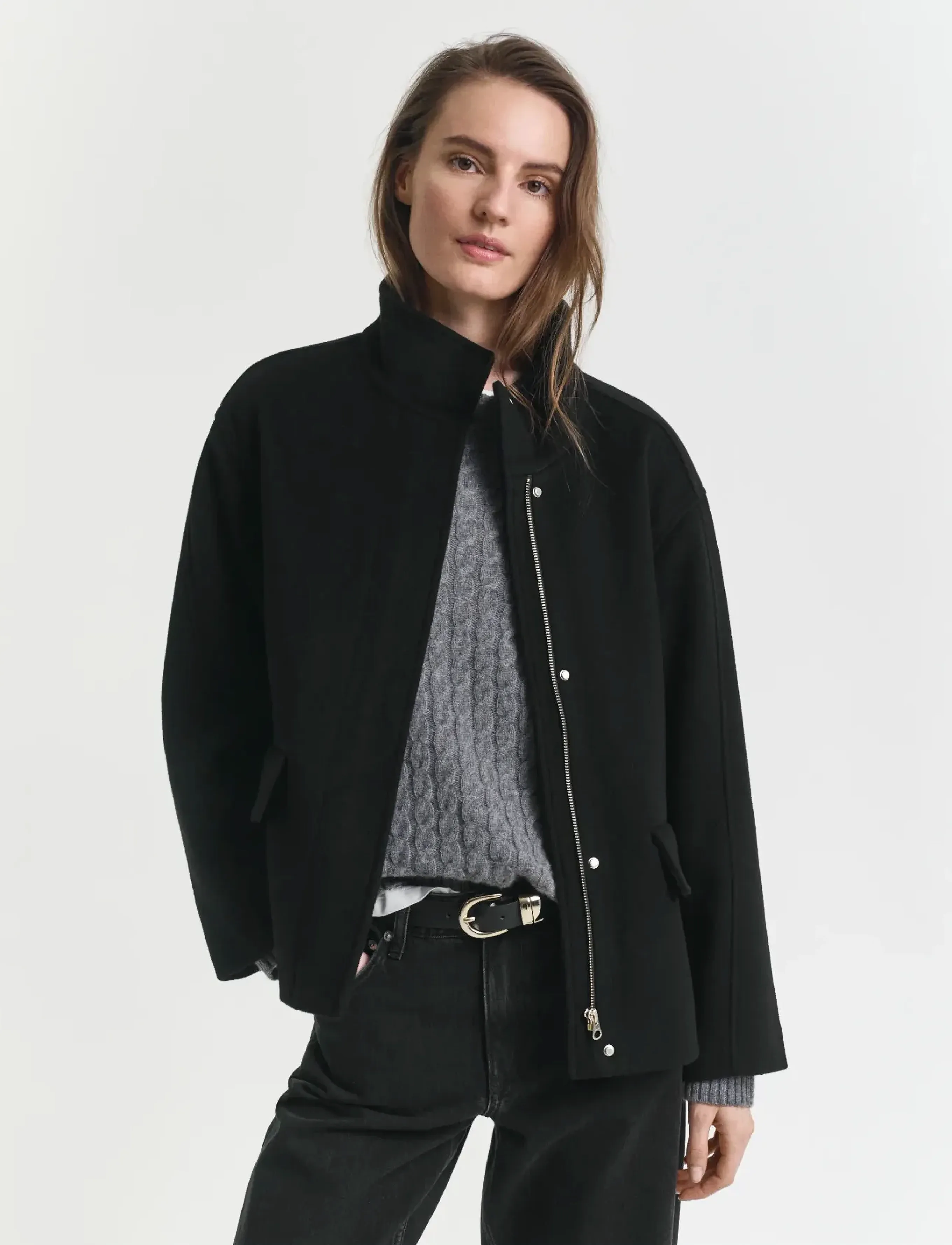 Gant - SHORT WOOL JACKET WITH ZIP - villased jakid - black - 4