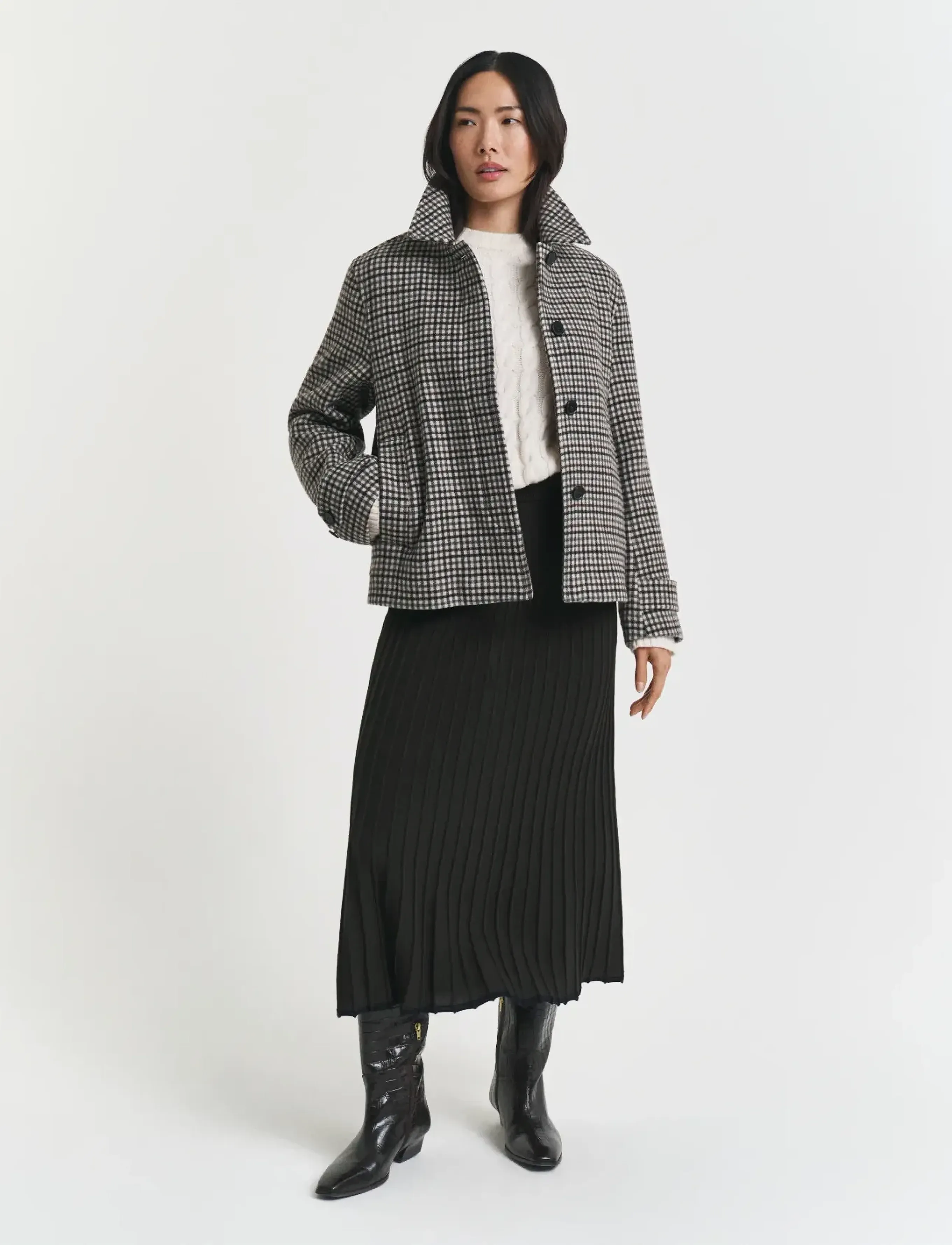Gant Checked Short Wool Blend Car Coat, XS, Coats, Mehrfarbig/gemustert - Frauen