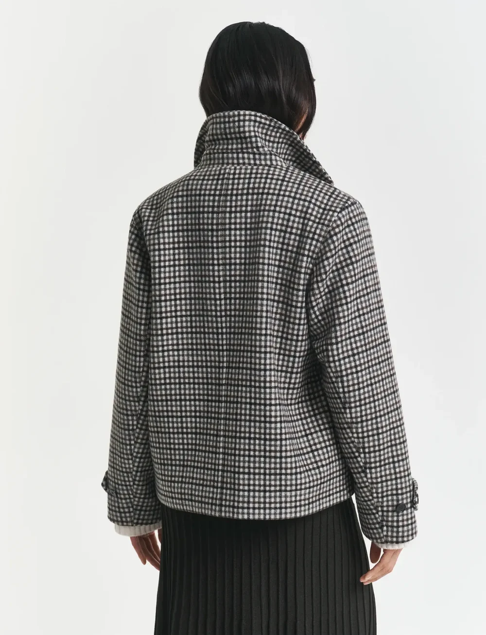 GANT - CHECKED SHORT WOOL BLEND CAR COAT - uldfrakker - putty - 2