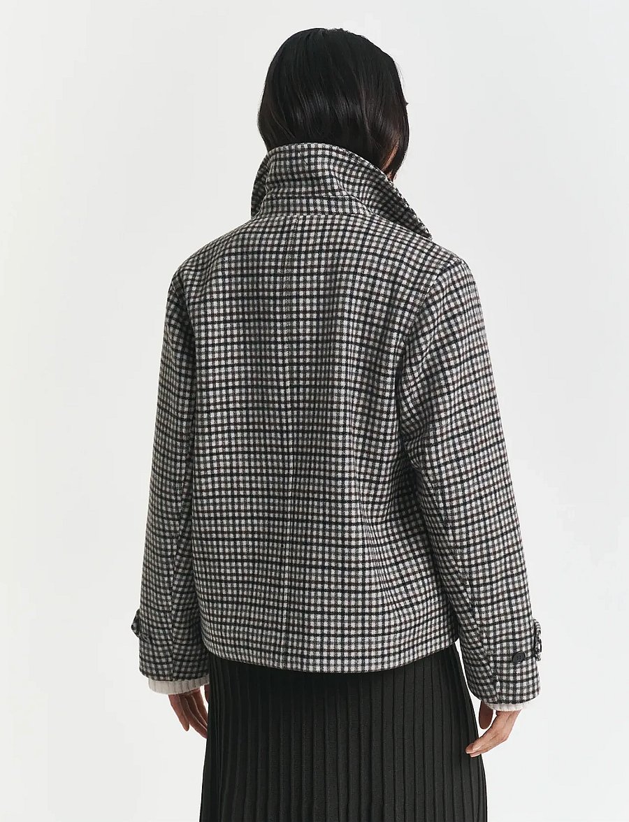Gant - CHECKED SHORT WOOL BLEND CAR COAT - Úlpur - putty - 2