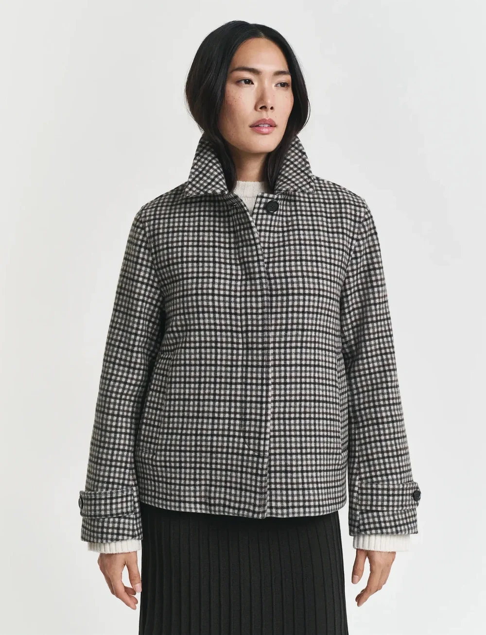 GANT - CHECKED SHORT WOOL BLEND CAR COAT - uldfrakker - putty - 3