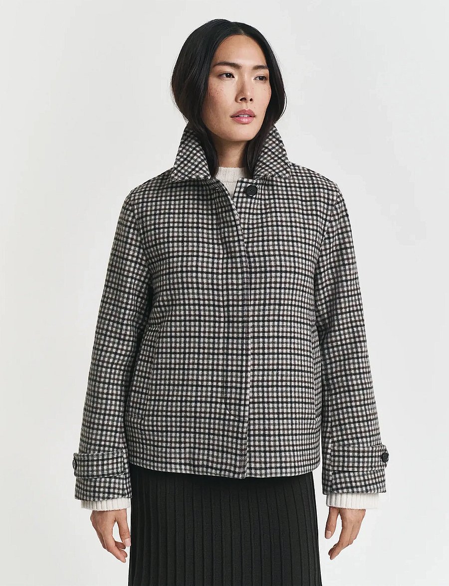 Gant - CHECKED SHORT WOOL BLEND CAR COAT - Úlpur - putty - 3