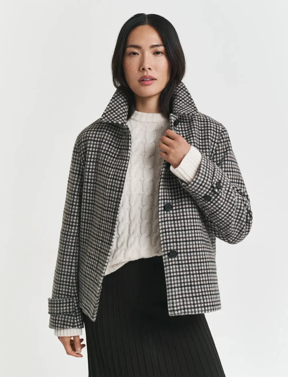 GANT - CHECKED SHORT WOOL BLEND CAR COAT - uldfrakker - putty - 4