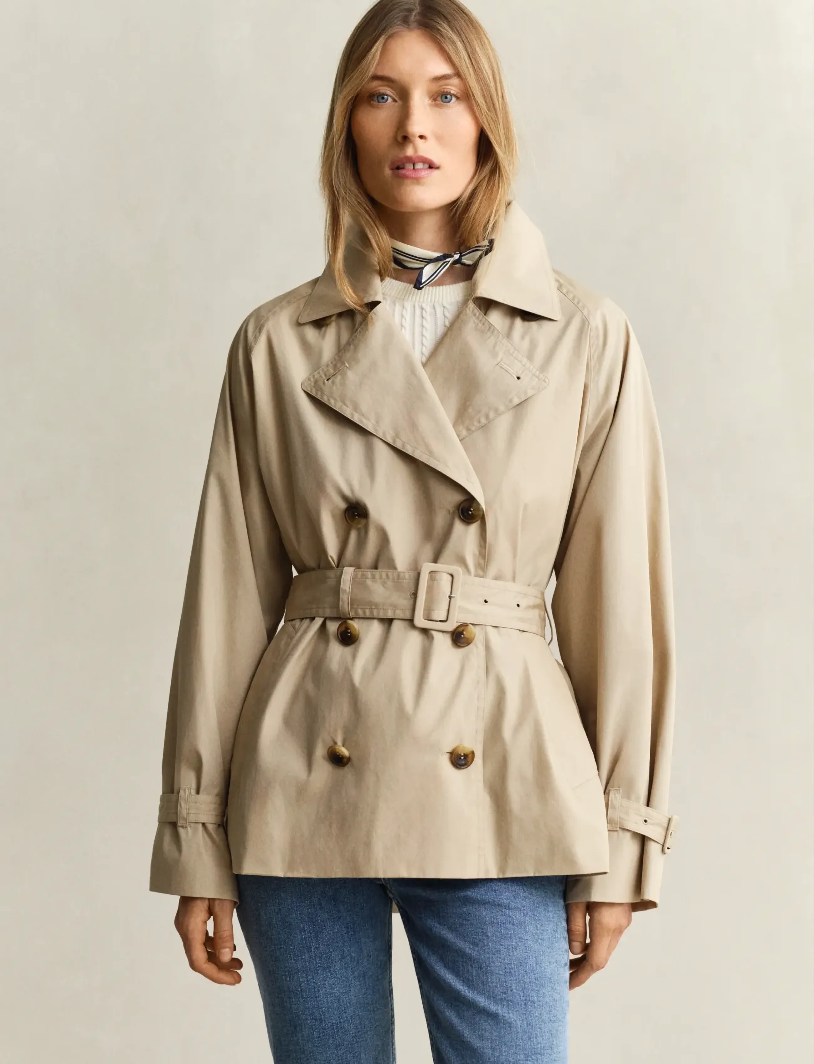Gant Lightweight Short Trench Coat, XL, Coats, Beige - Frauen