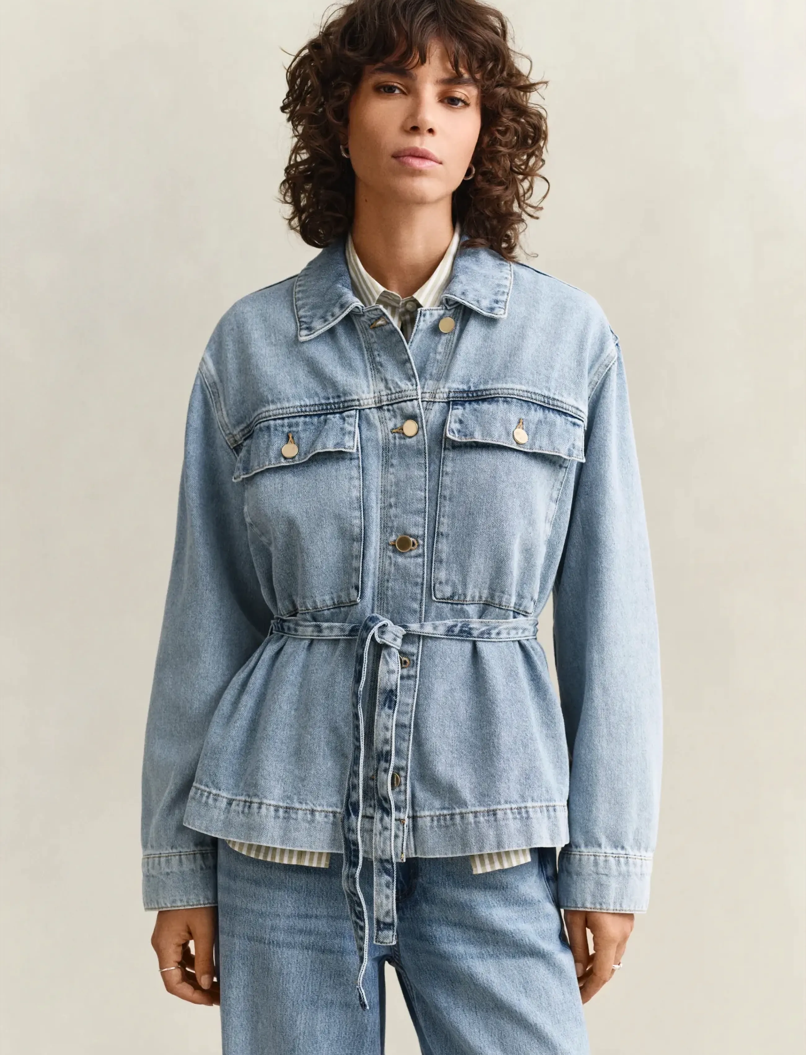 Gant Denim Jacket With Tie Detail, M, Jackets, Blau - Denim, Frauen