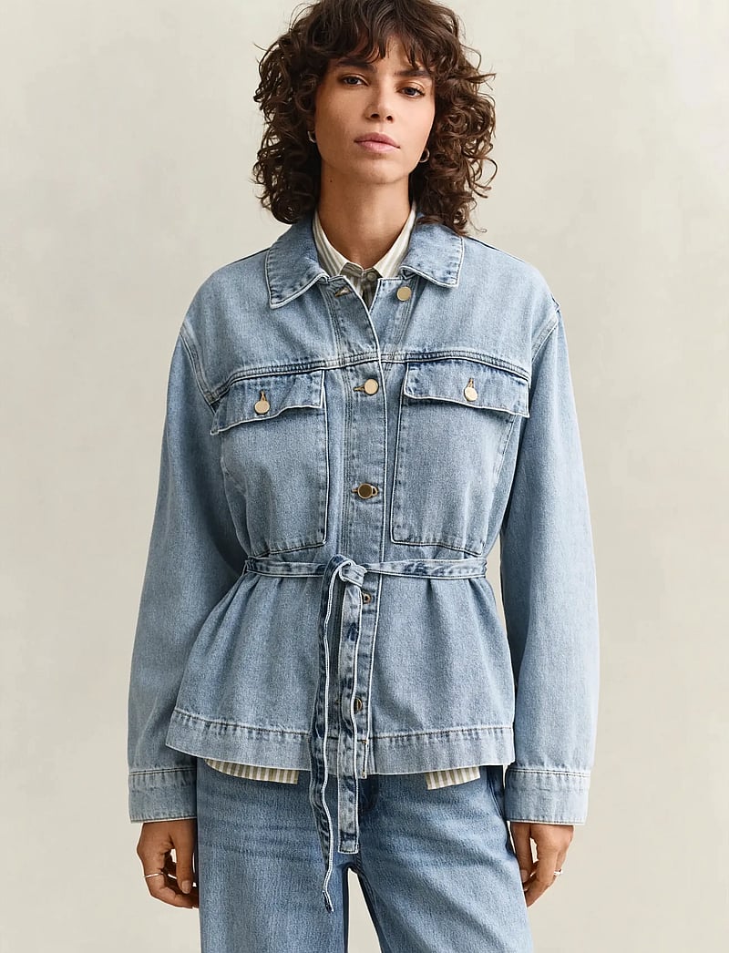 GANT - DENIM JACKET WITH TIE DETAIL - forårsjakker - light blue worn in - 0