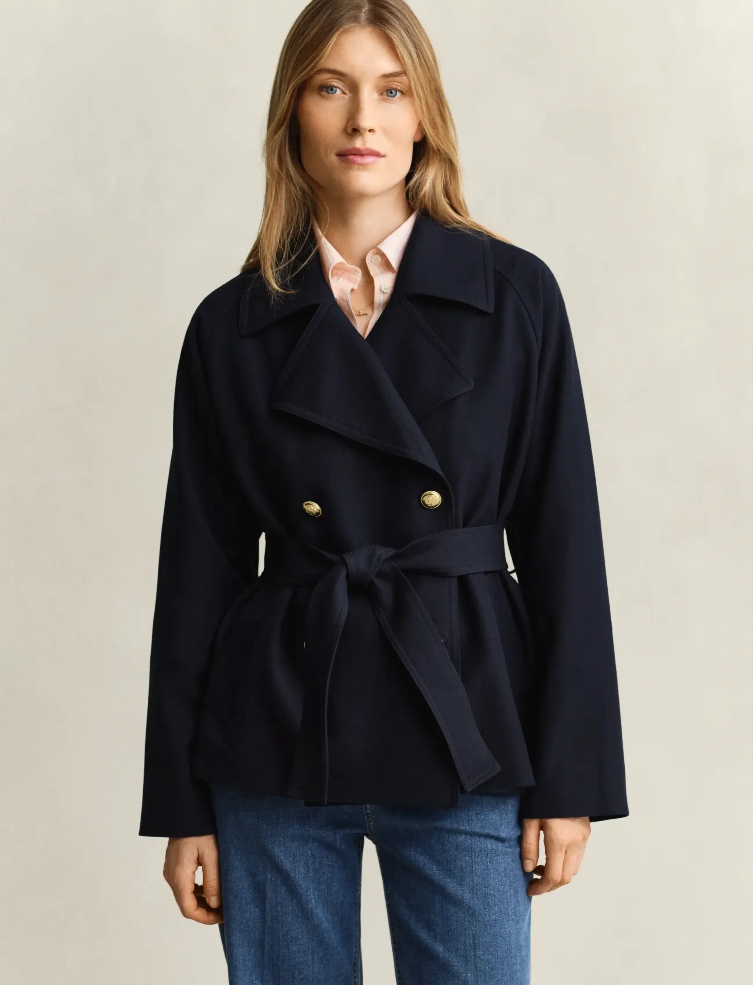 Gant Fluid Short Trench Coat, XXL, Coats, Marineblau - Frauen