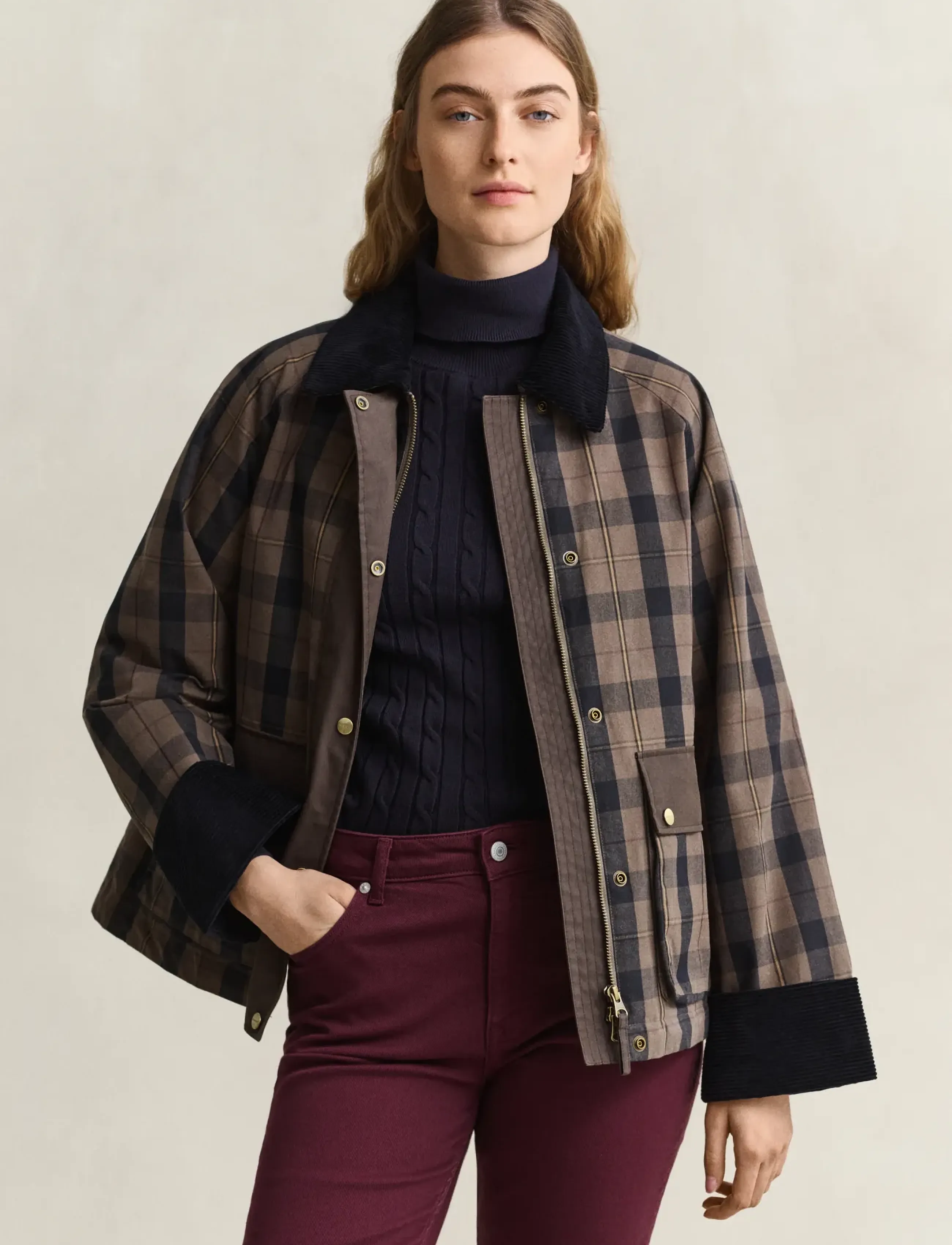 Gant CHECKED WAXED JACKET - Winter jackets - FADED TAUPE / brown