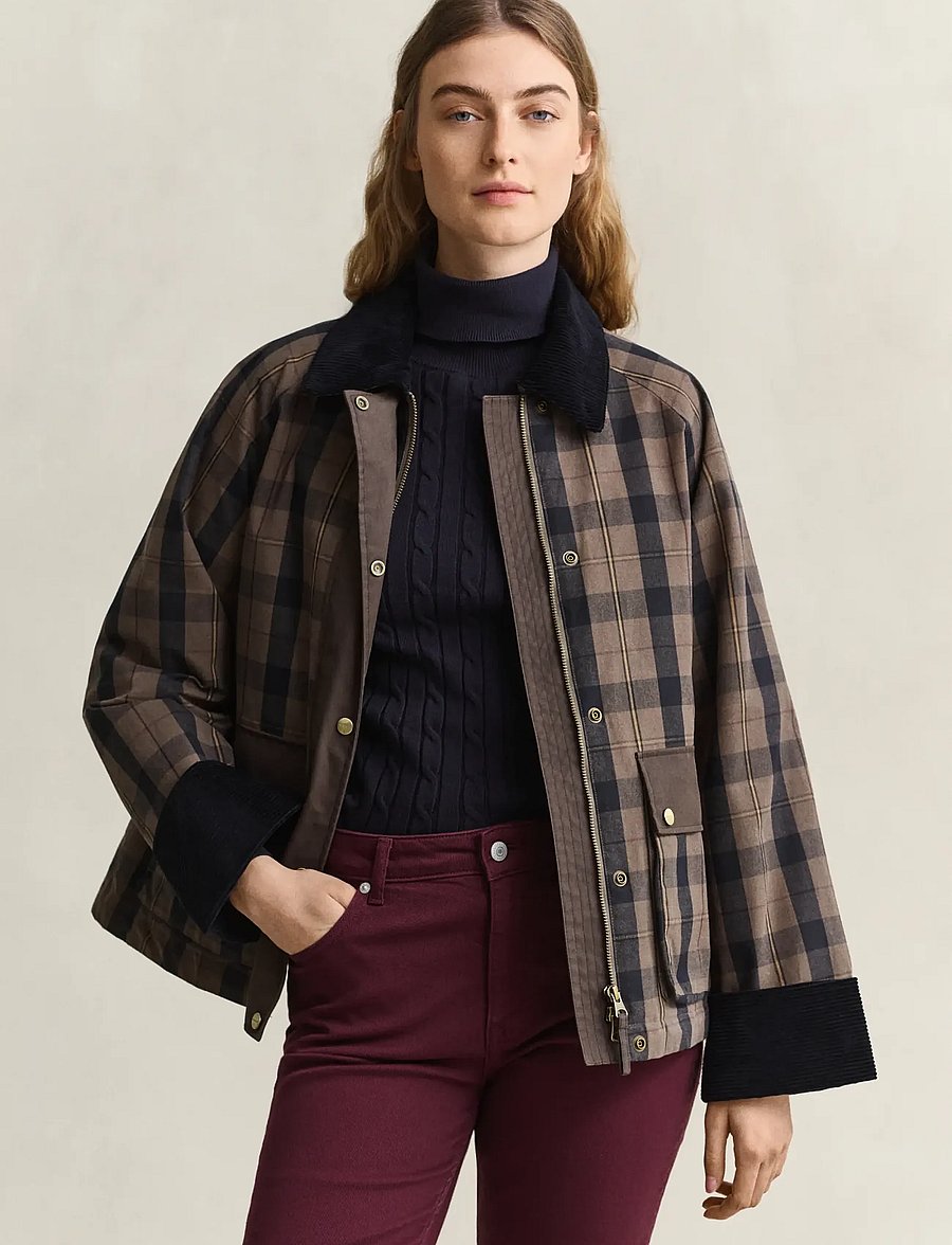 Gant - CHECKED WAXED JACKET - vinterjakker - faded taupe - 0