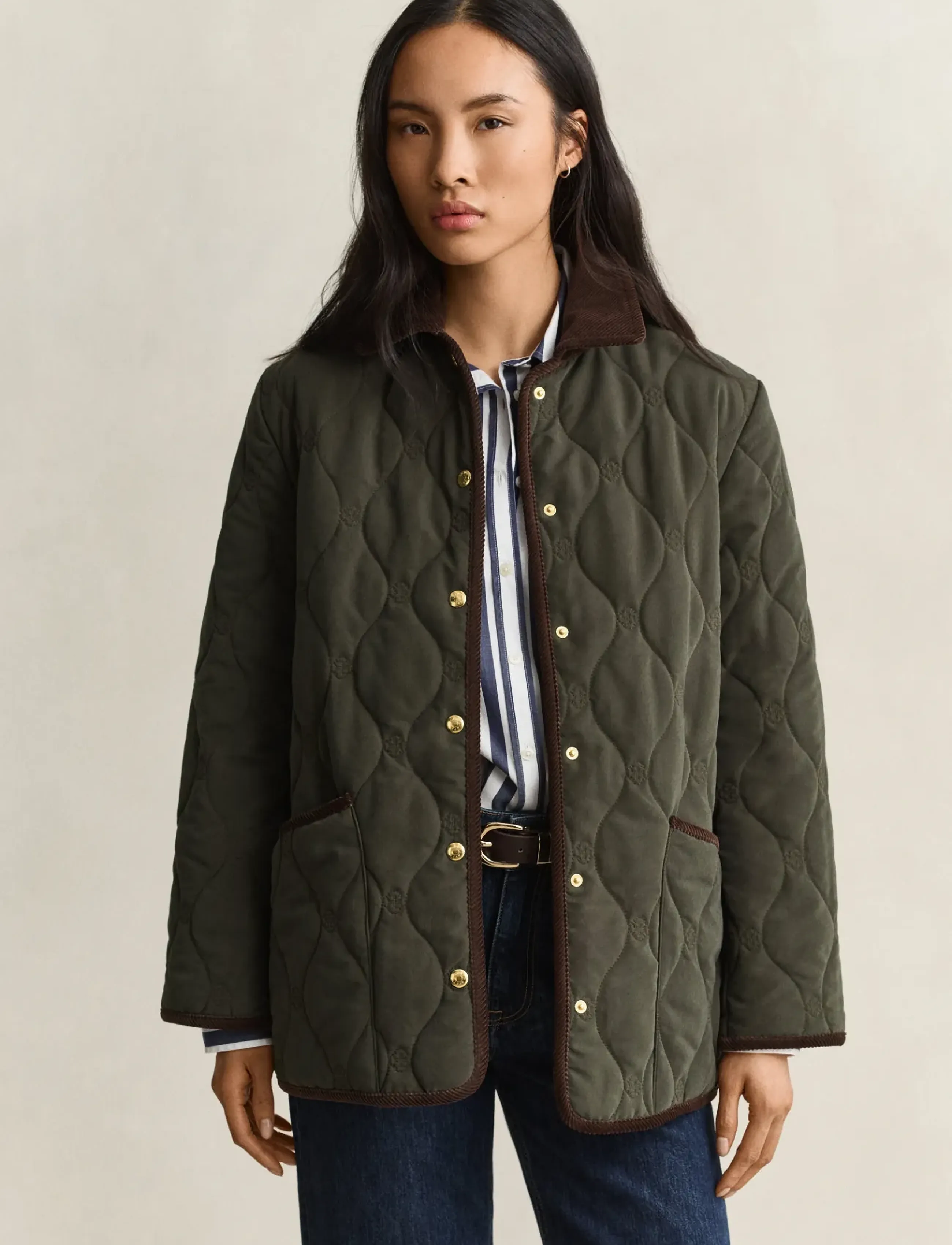 Gant MONOGRAM QUILTED JACKET - Striukės - DARK MOSS GREEN / green