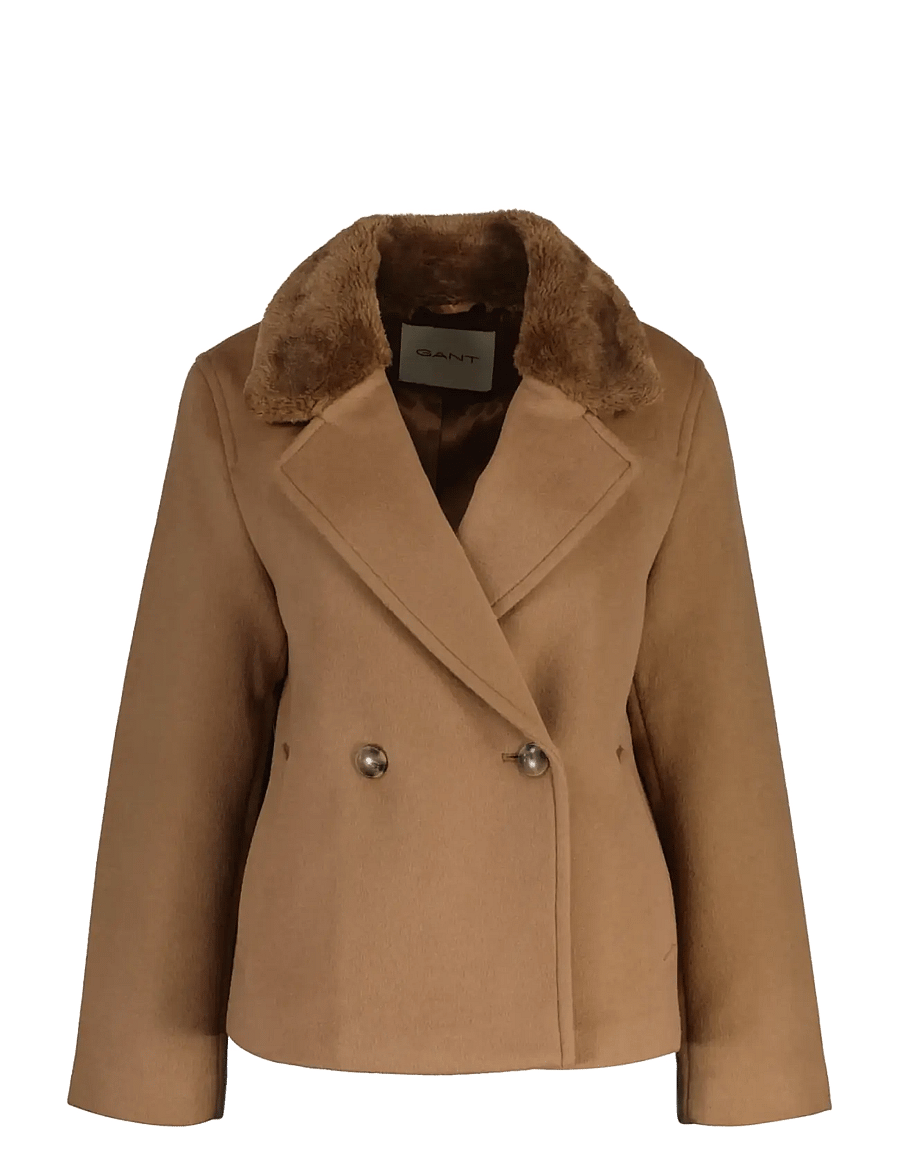 Gant - FAUX FUR COLLAR WOOL BLEND JACKET - ulljackor - warm khaki - 1