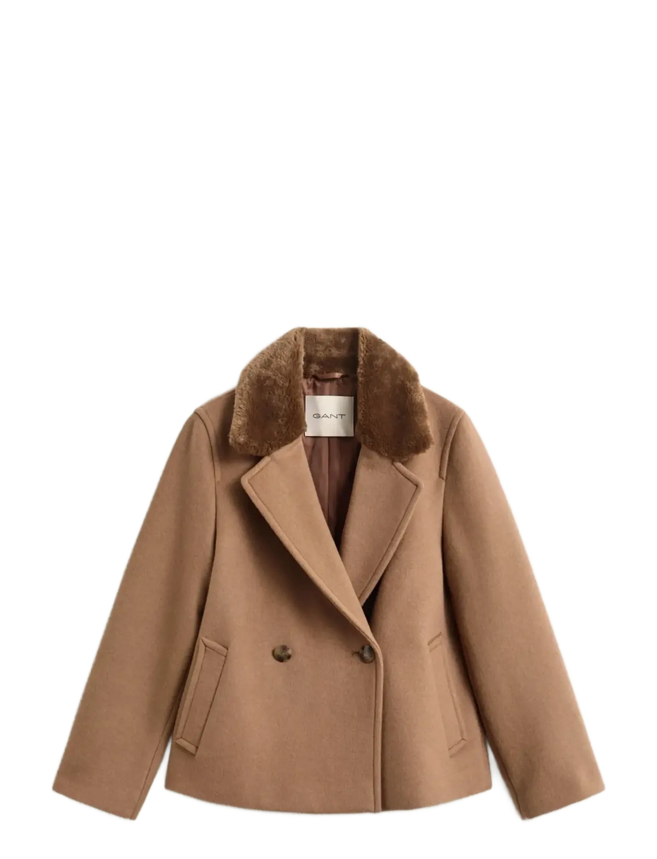 Gant - FAUX FUR COLLAR WOOL BLEND JACKET - uldjakker - warm khaki - 1