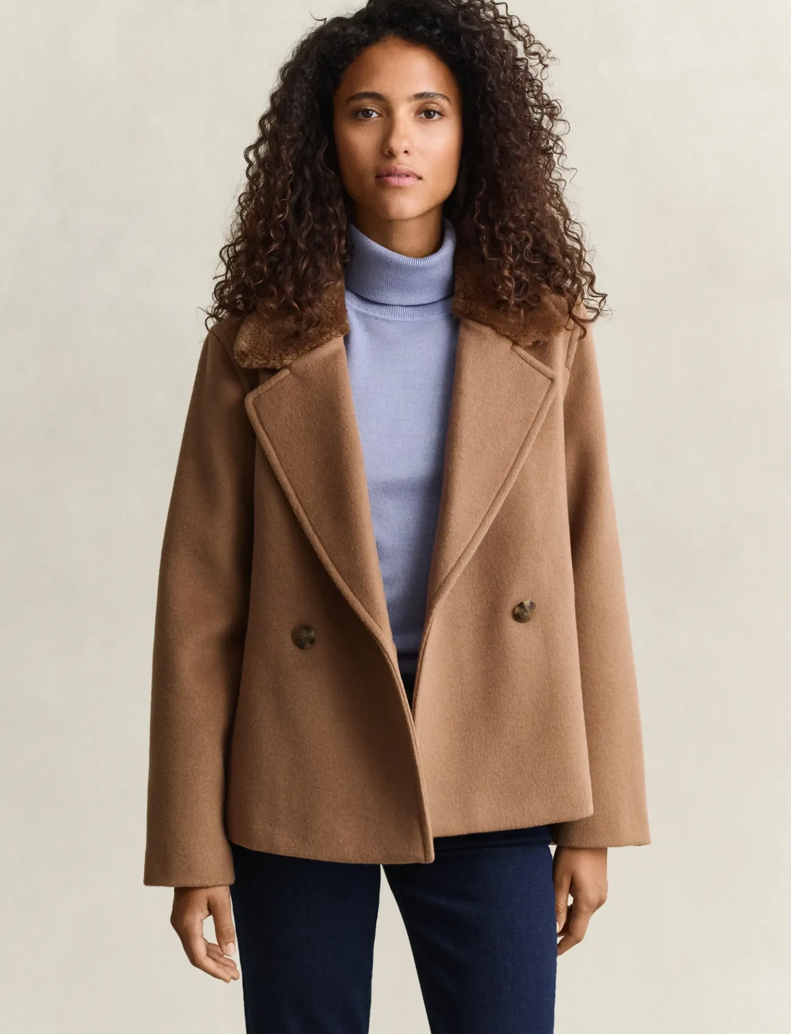 Gant - FAUX FUR COLLAR WOOL BLEND JACKET - ulljackor - warm khaki - 0