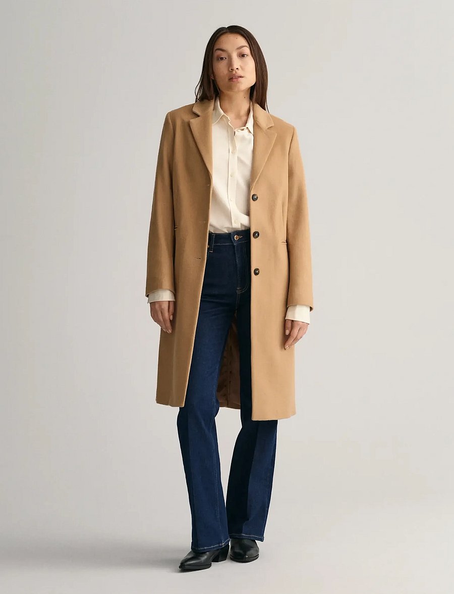 GANT - WOOL BLEND TAILORED COAT - dark khaki - 0