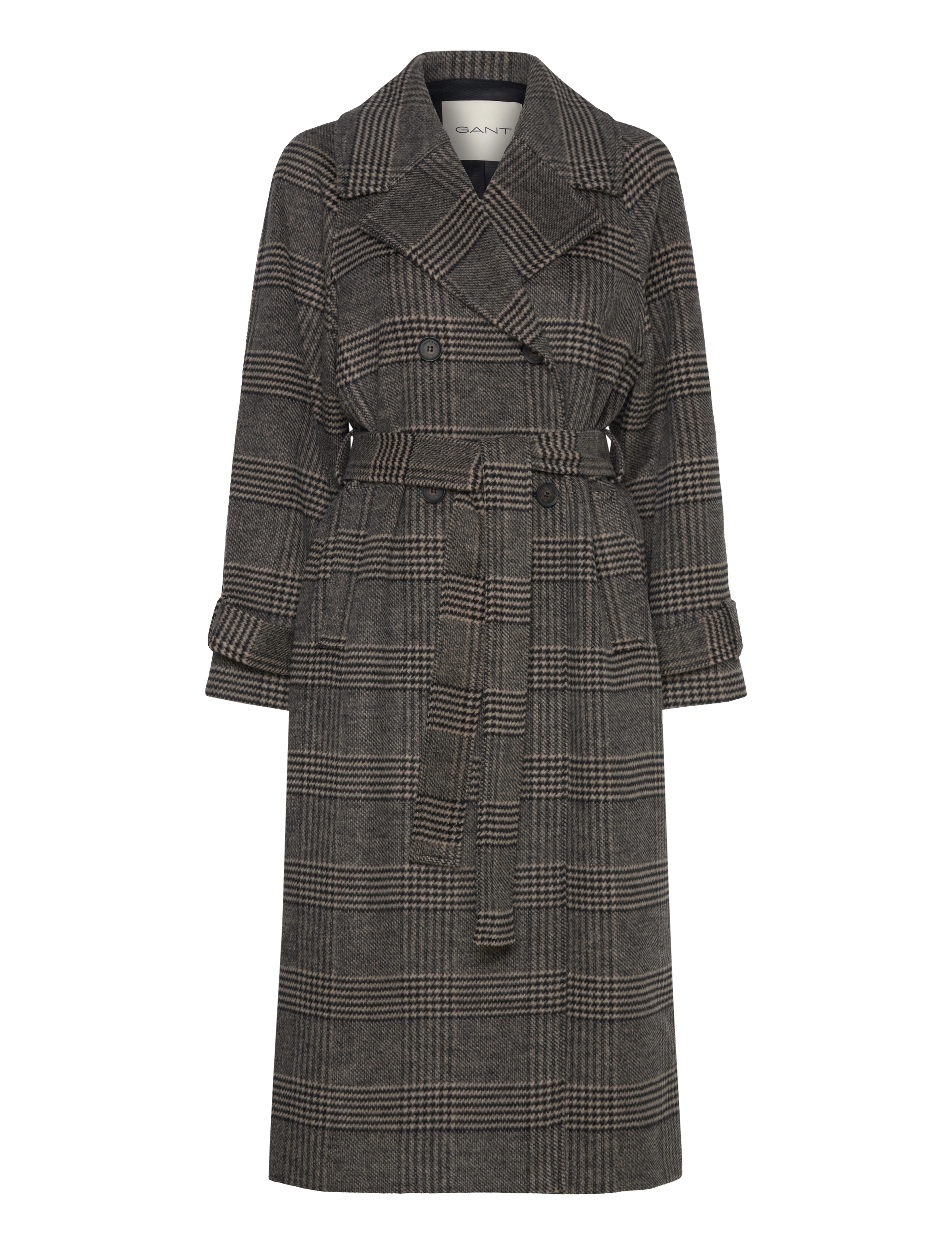 GANT - LARGE CHECKED WOOL TRENCH COAT - black - 1