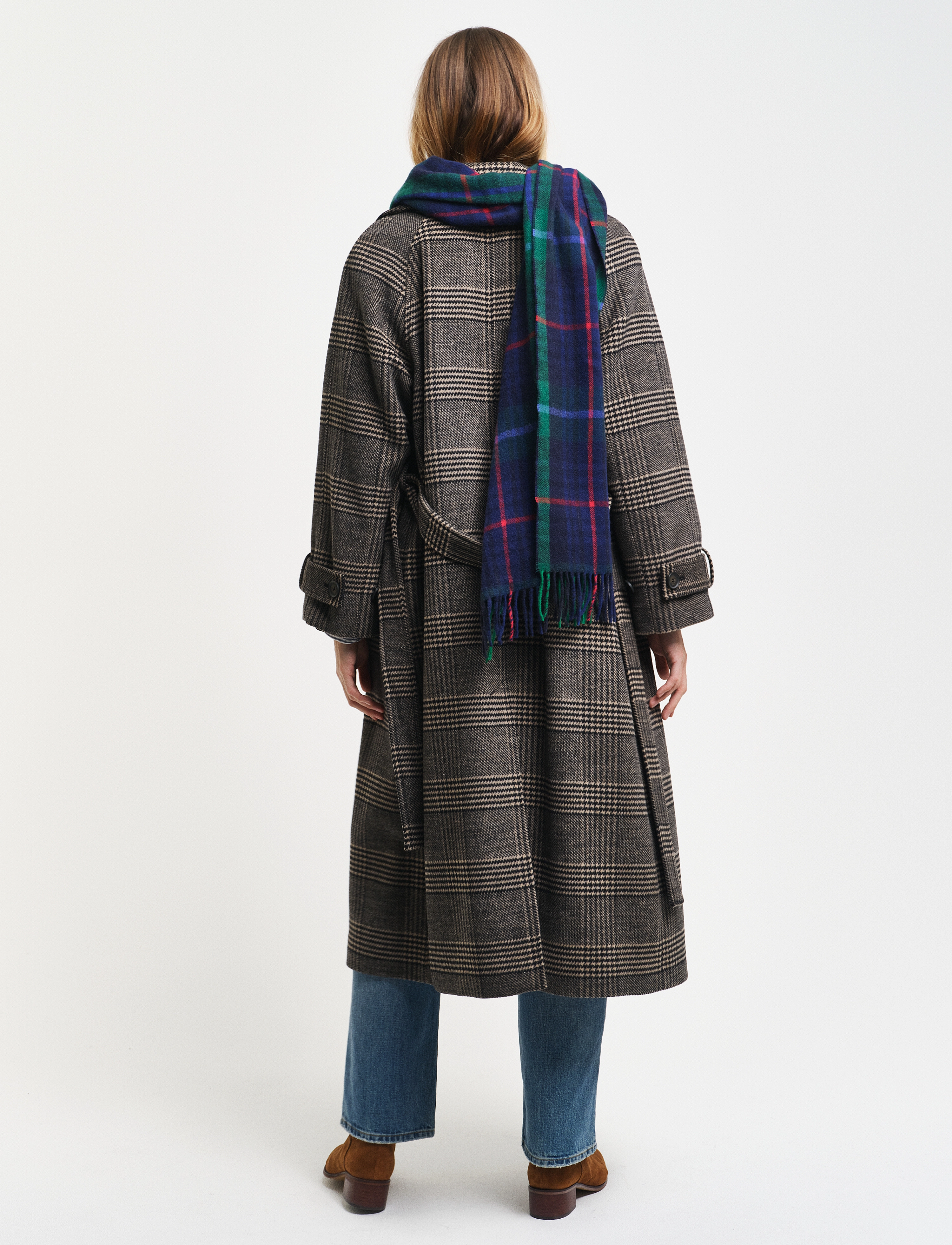 GANT - LARGE CHECKED WOOL TRENCH COAT - black - 4