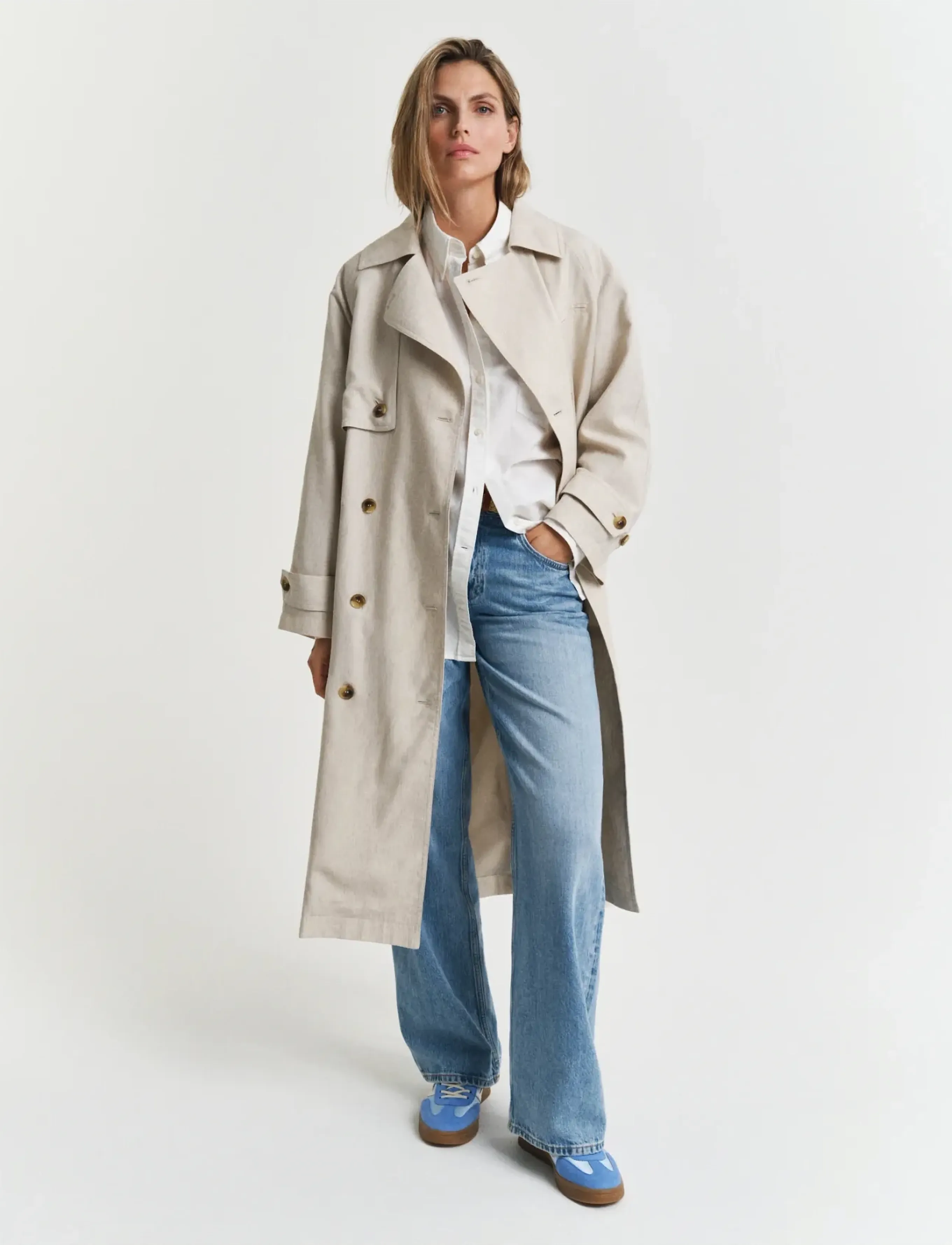 Gant Linen Blend Trench Coat, XXL, Coats, Creme - Frauen