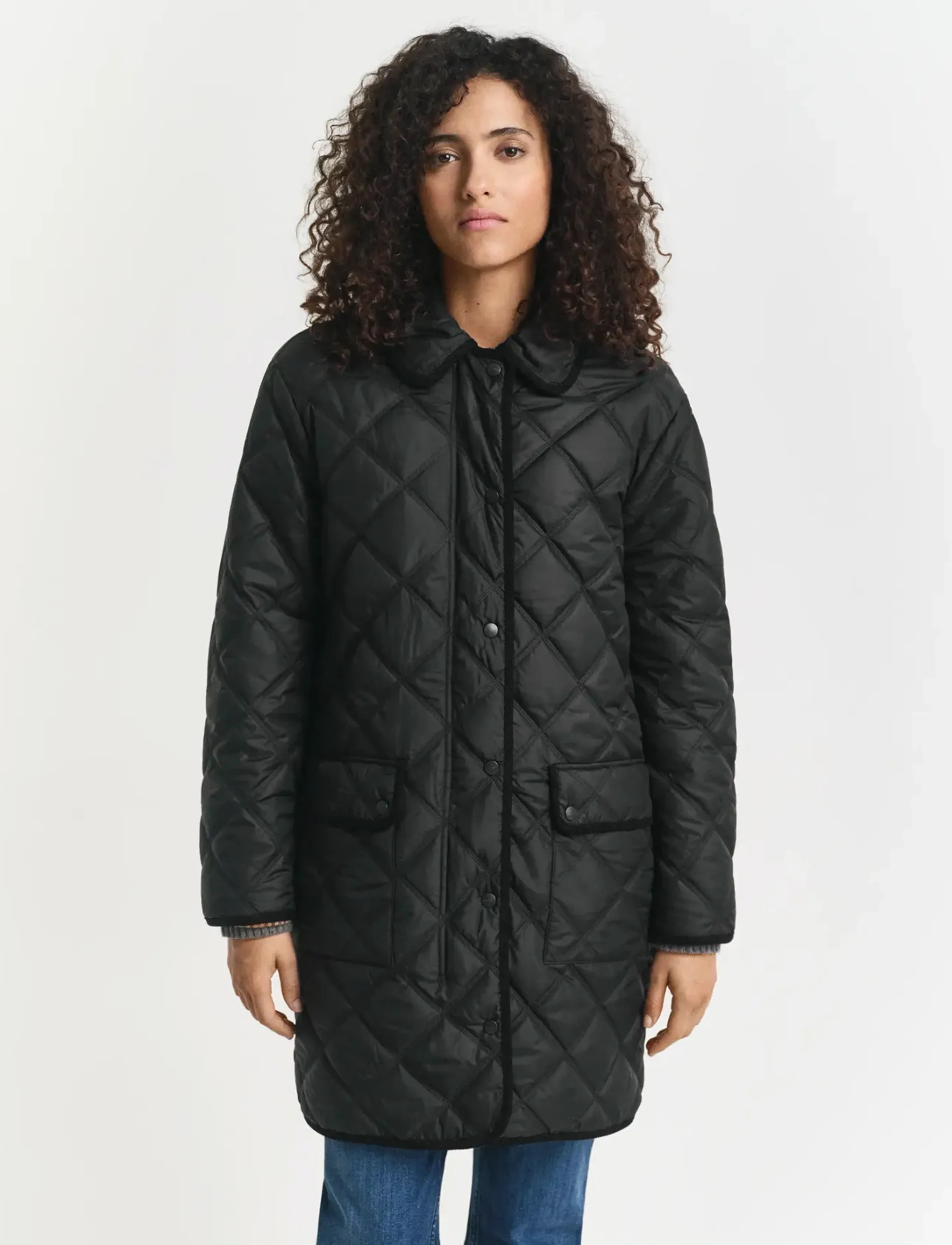 Gant - QUILTED COAT WITH CORD TRIM - spring jackets - black - 3
