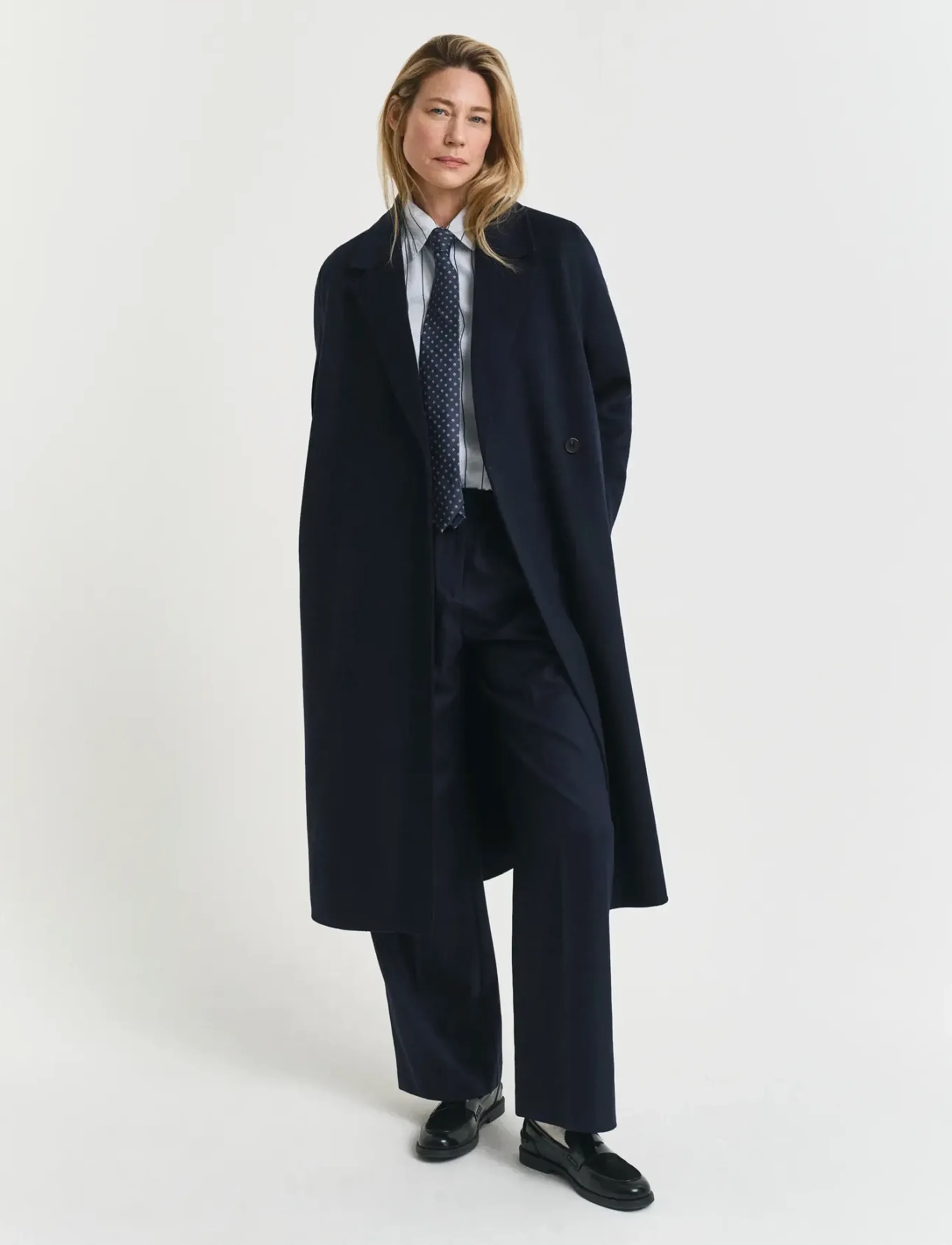 Gant Handstitched Belted Coat, L, Blue, Frakker > Uldfrakker, Dame