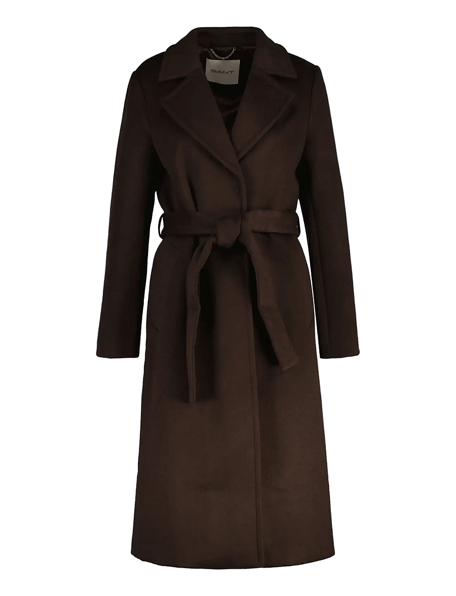 Gant - BELTED WOOL BLEND COAT - winter jackets - deep brown - 0