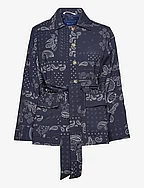 D2. BANDANA BELTED BLAZER JACKET - EVENING BLUE