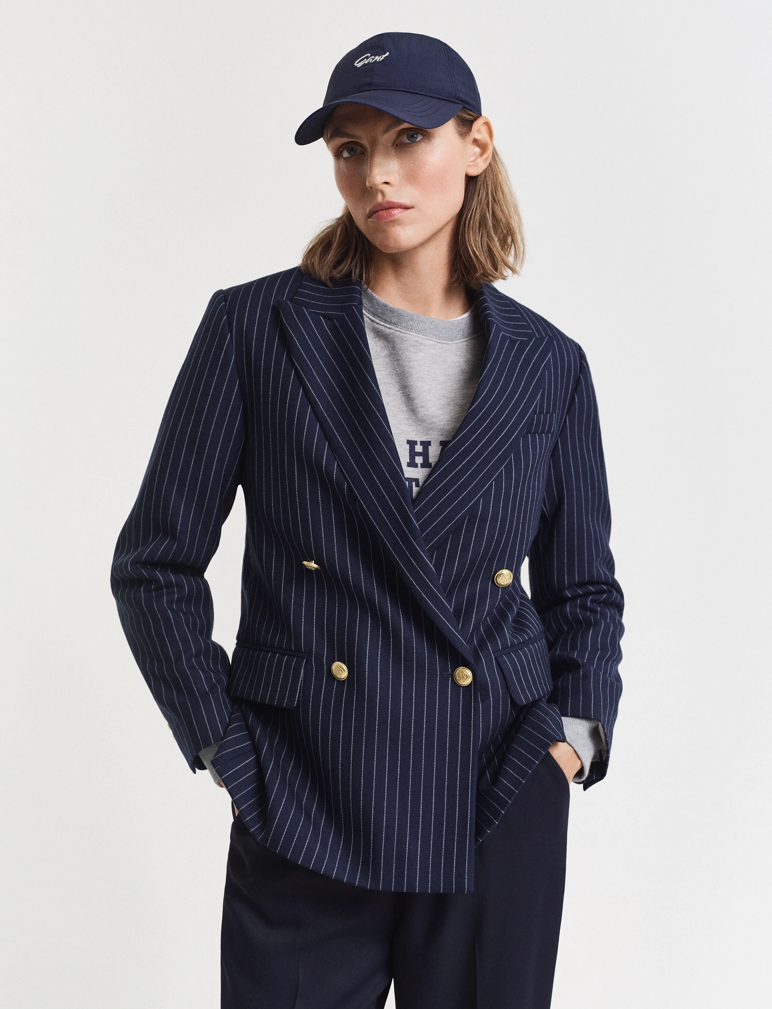 Gant Pinstripe Reg Club Blazer, 38, Marineblau - Double Breasted Frauen