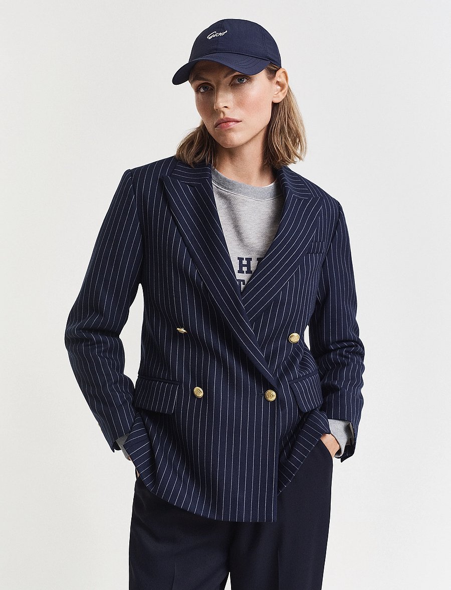 Gant - PINSTRIPE REG CLUB BLAZER - zweireihige blazer - evening blue - 0