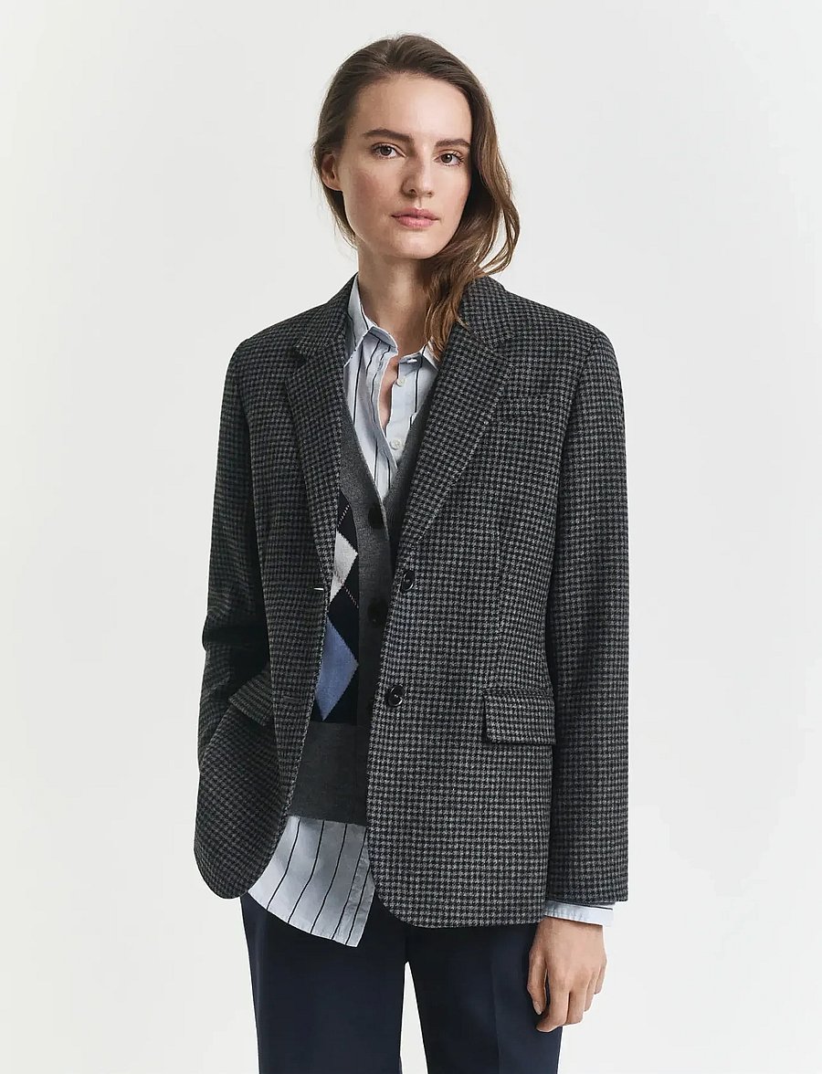 Gant - REG WOOL HOUNDSTOOTH BLAZER - enkeltradede blazere - charcoal melange - 0