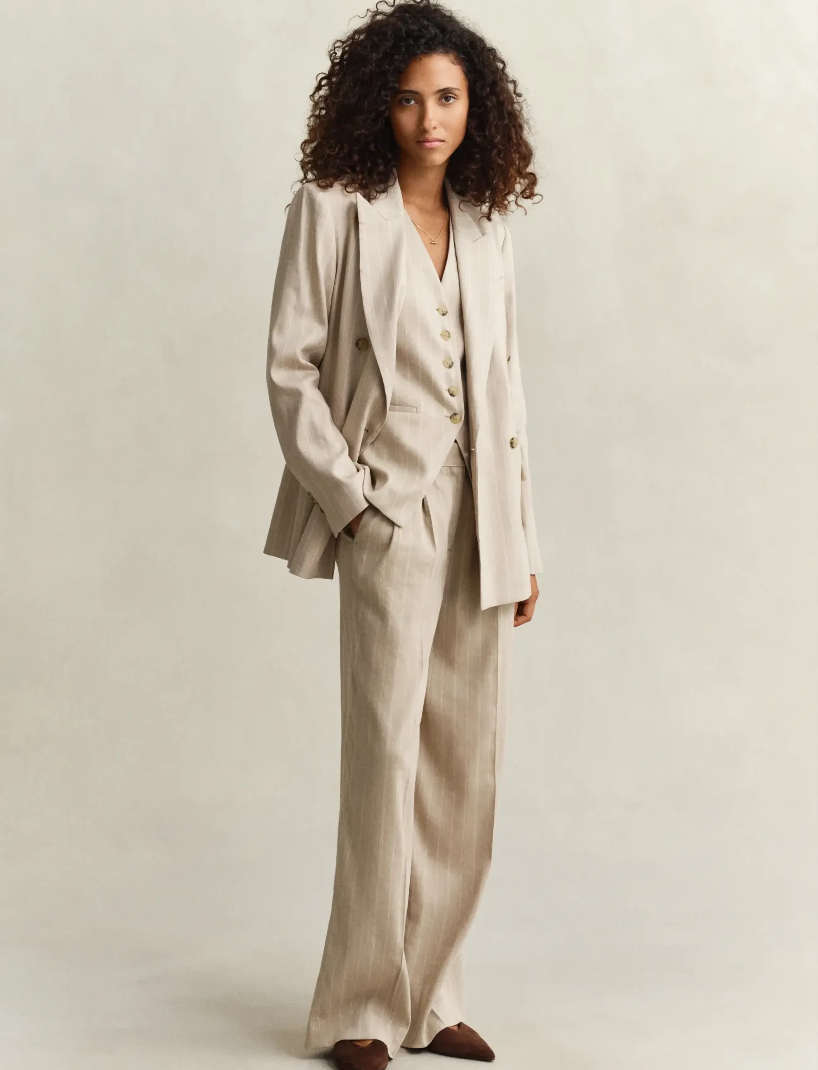 Gant - DB PINSTRIPE LINEN BLEND BLAZER - oat beige - 4