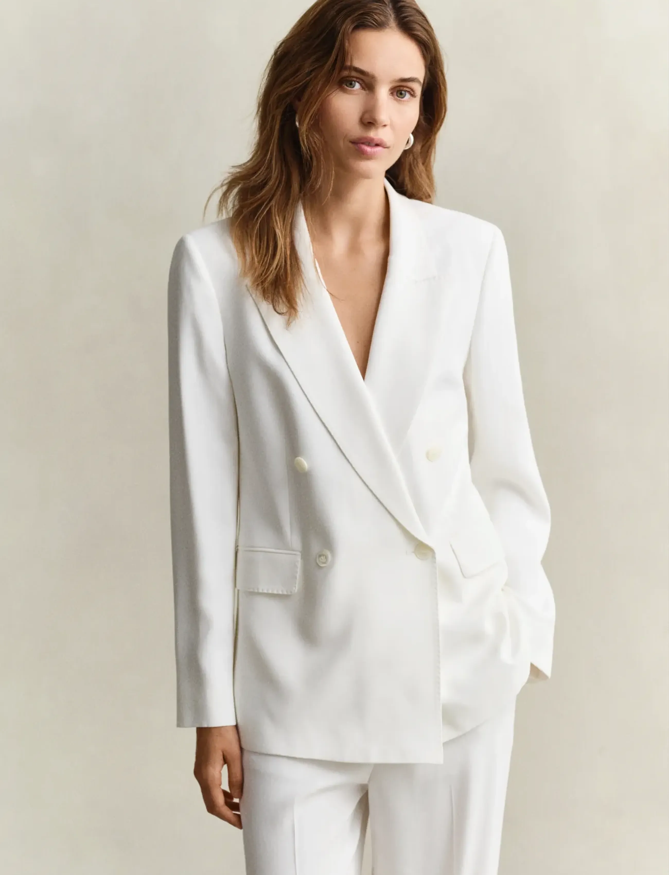 Gant Db Fluid Crepe Blazer, 42, White, Blazere > Dobbeltradede Blazere, Dame