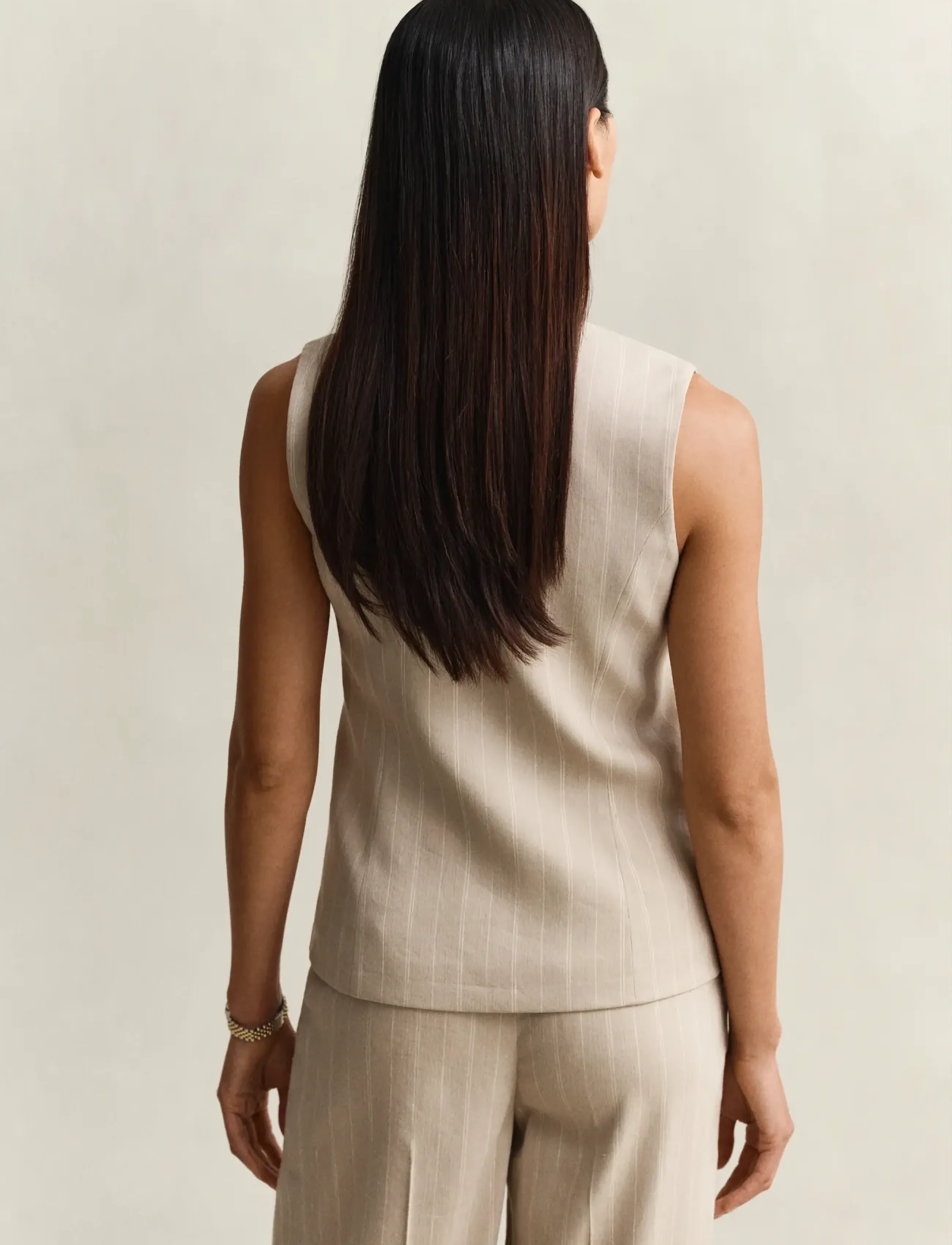 Gant - PINSTRIPE LINEN BLEND VEST - vesti - oat beige - 2