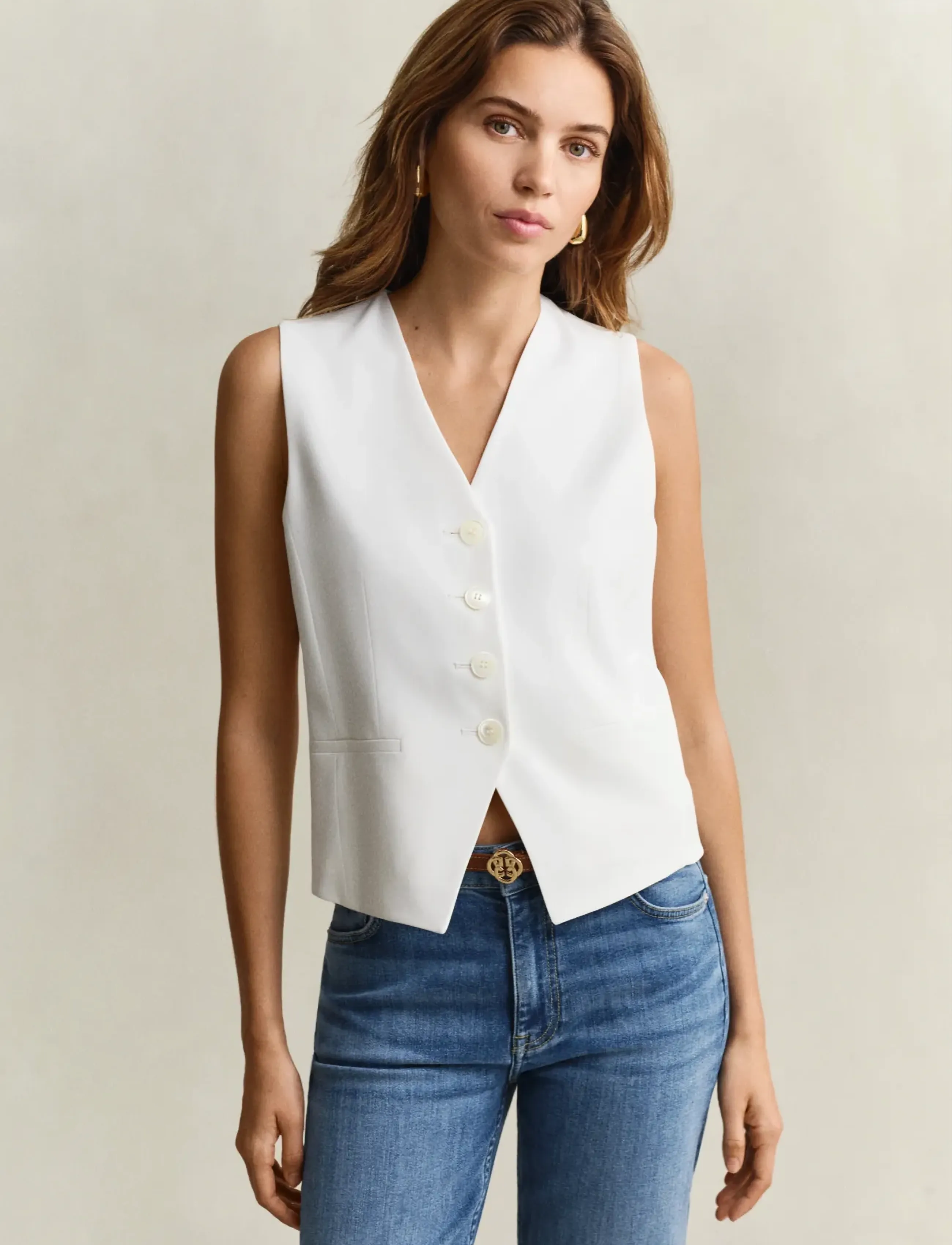 Gant Fluid Crepe Vest, 38, Blazer, Weiß - Sleeveless Frauen