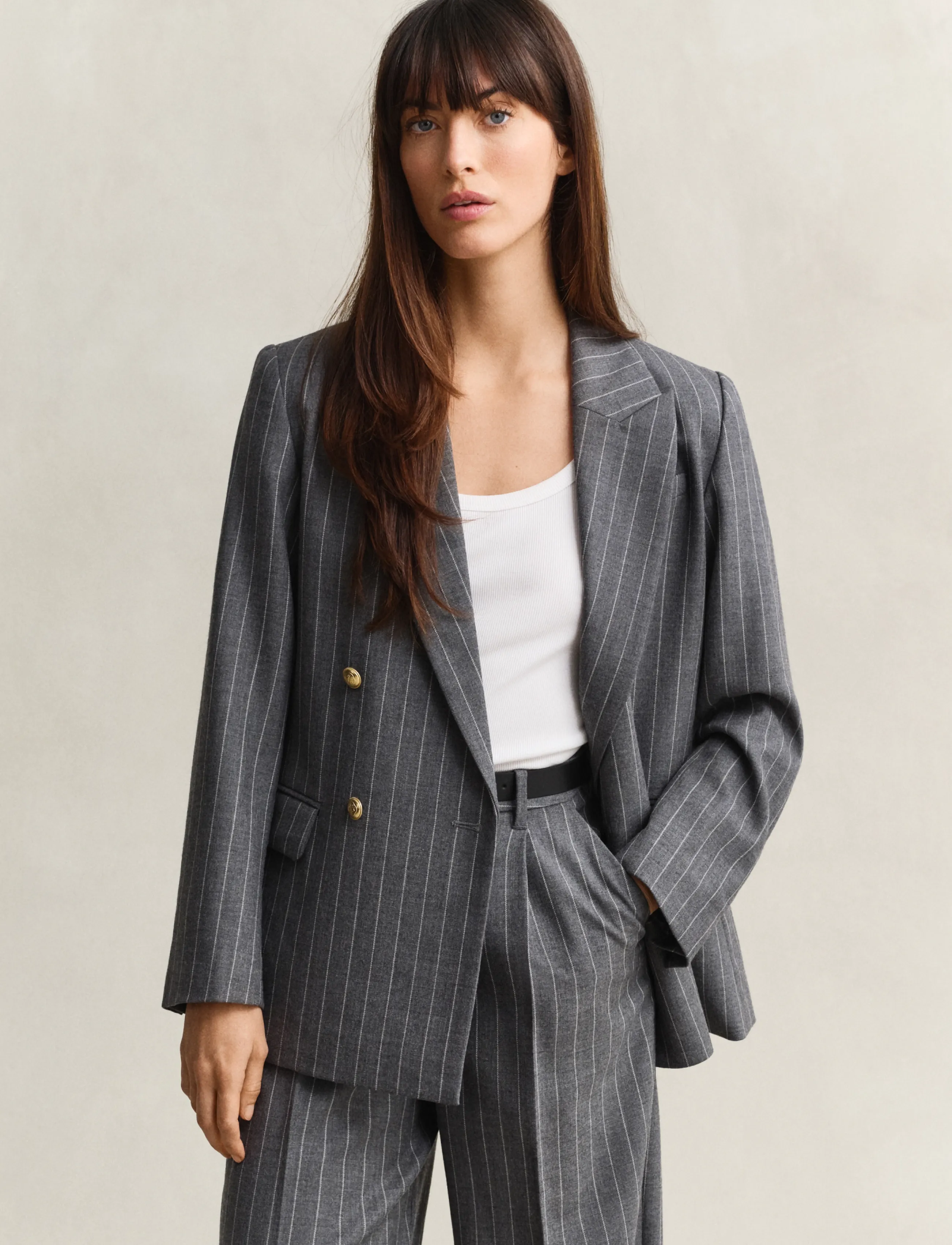 Gant Reg Pinstripe Club Blazer, 40, Grey, Blazere > Dobbeltradede Blazere, Dame