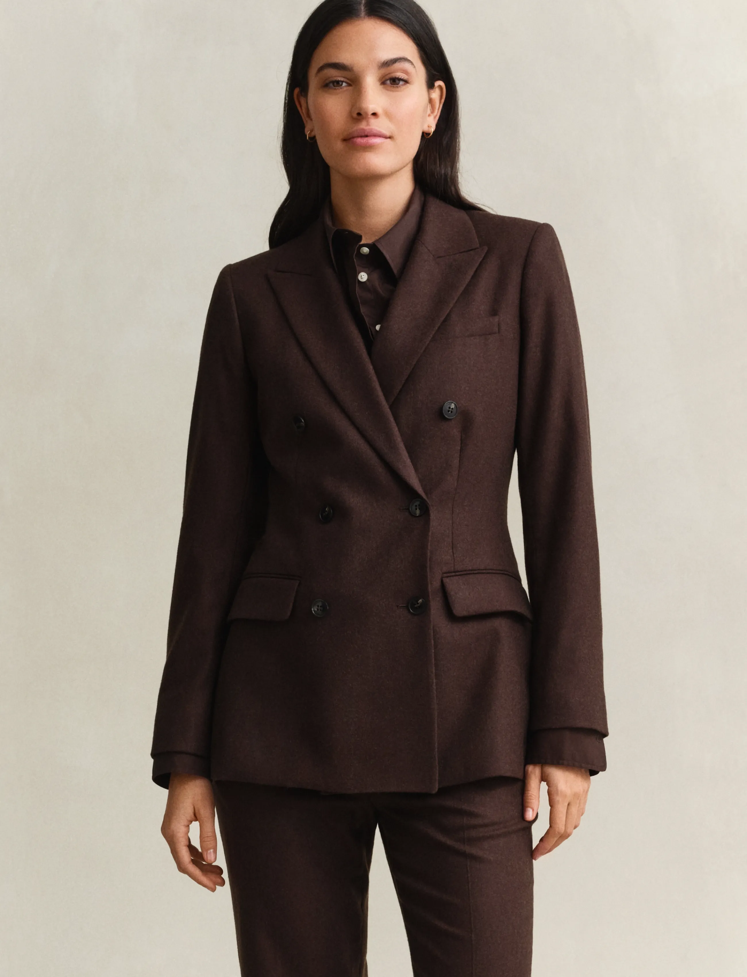 Gant Hourglass Flannel Blazer, 38, Brown, Blazere > Dobbeltradede Blazere, Dame